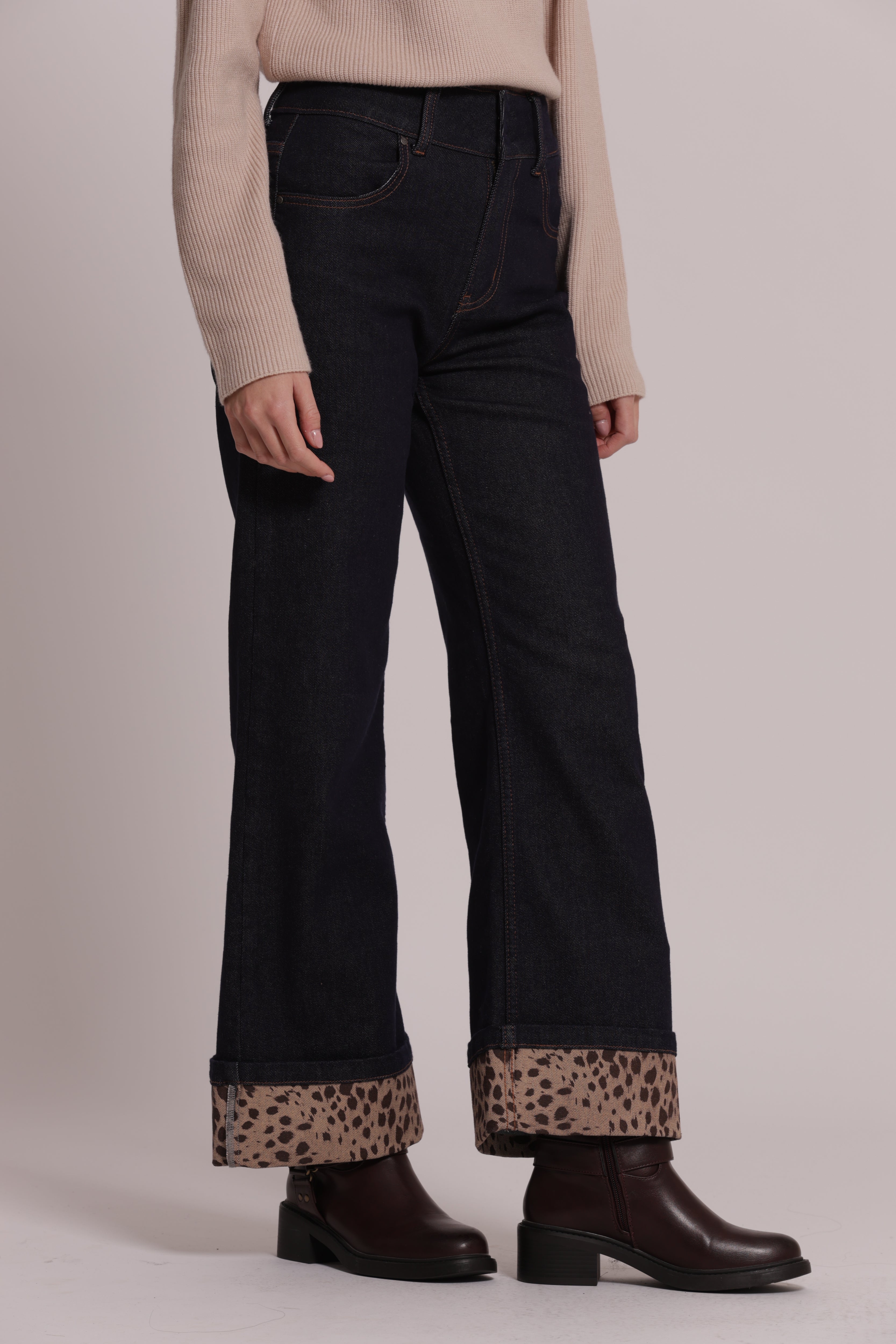 Mimi Mua Jeans Risvolto Animalier Nero S cotone slim