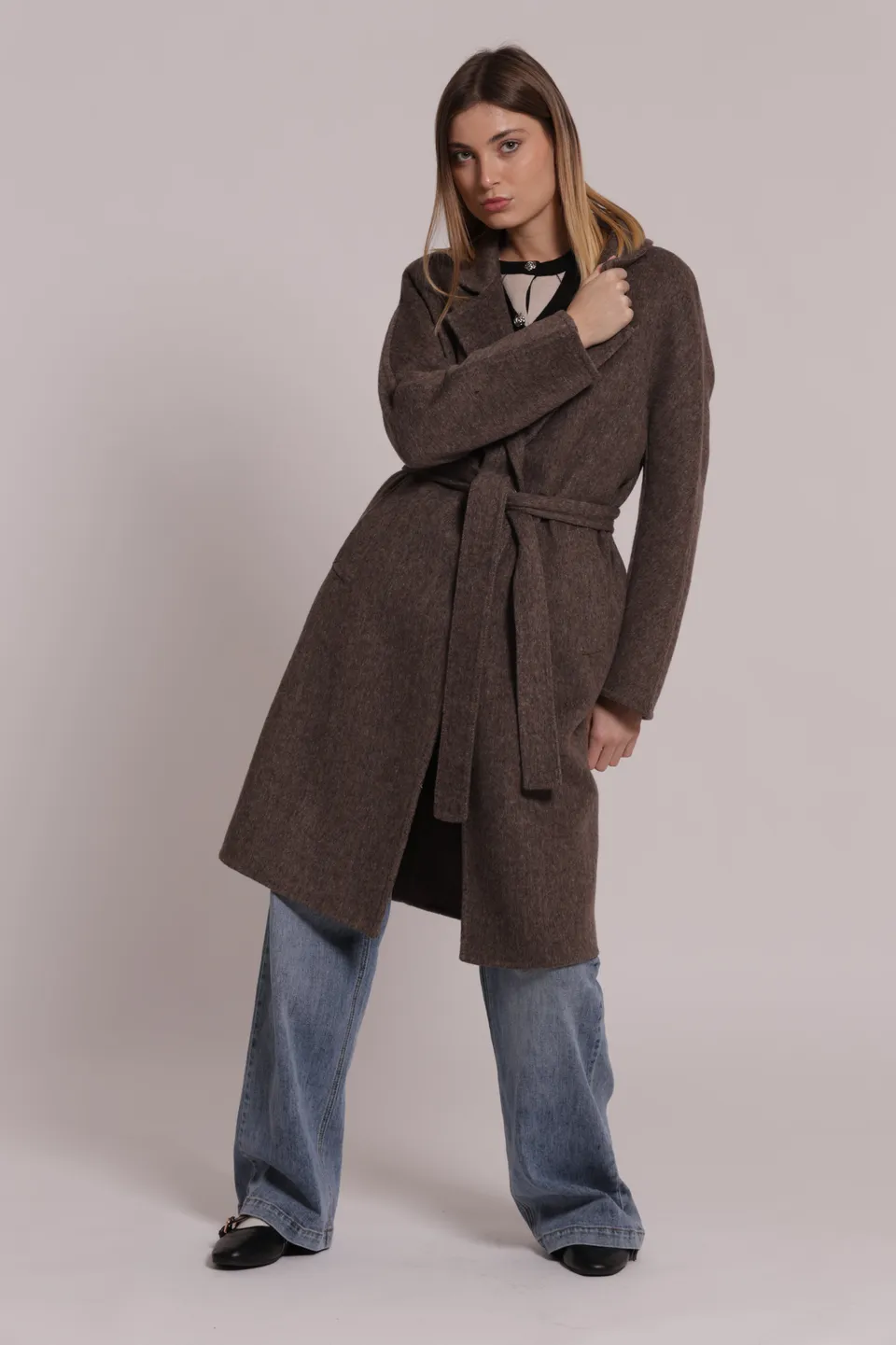 Mimi Mua cappotto lungo con cintura moro lana
