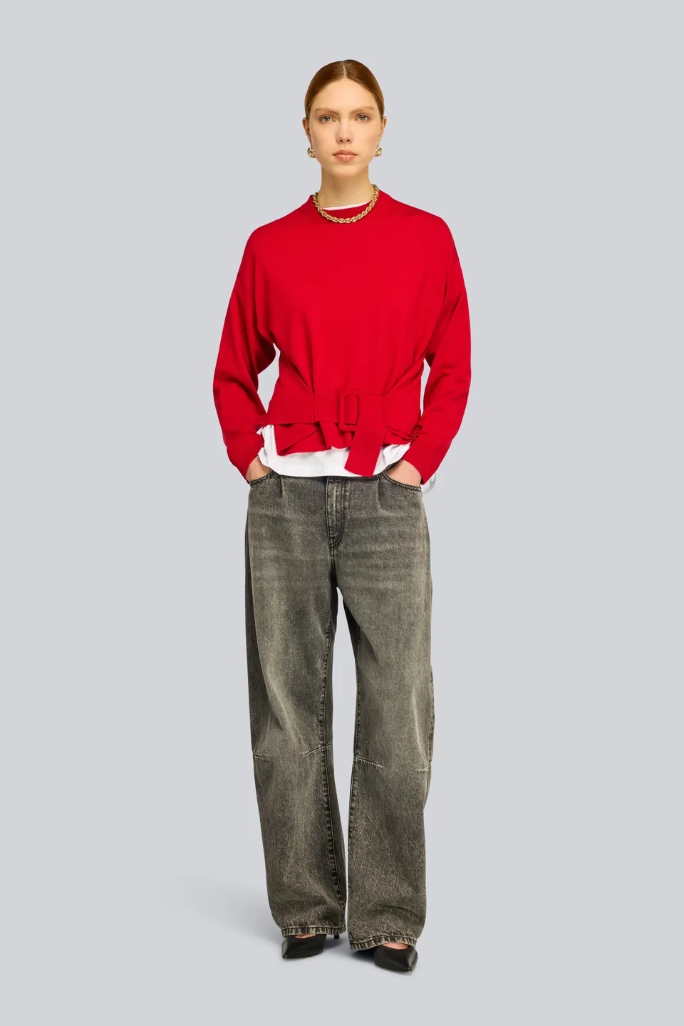 Semicouture Norma maglia rosso lacca fibbia