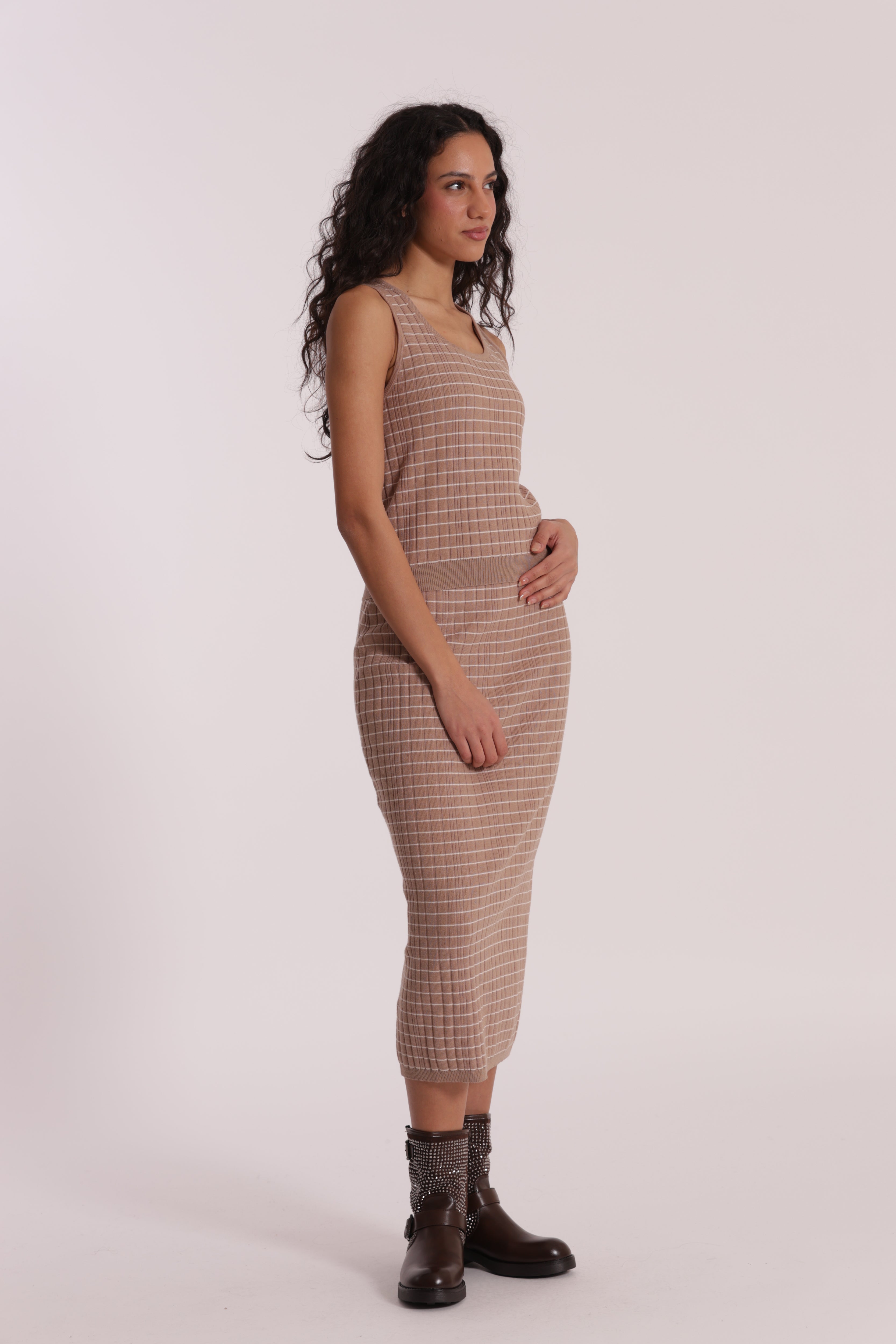 Mimi Mua Gonna Maglia Righe Nero Elasticizzata Midi