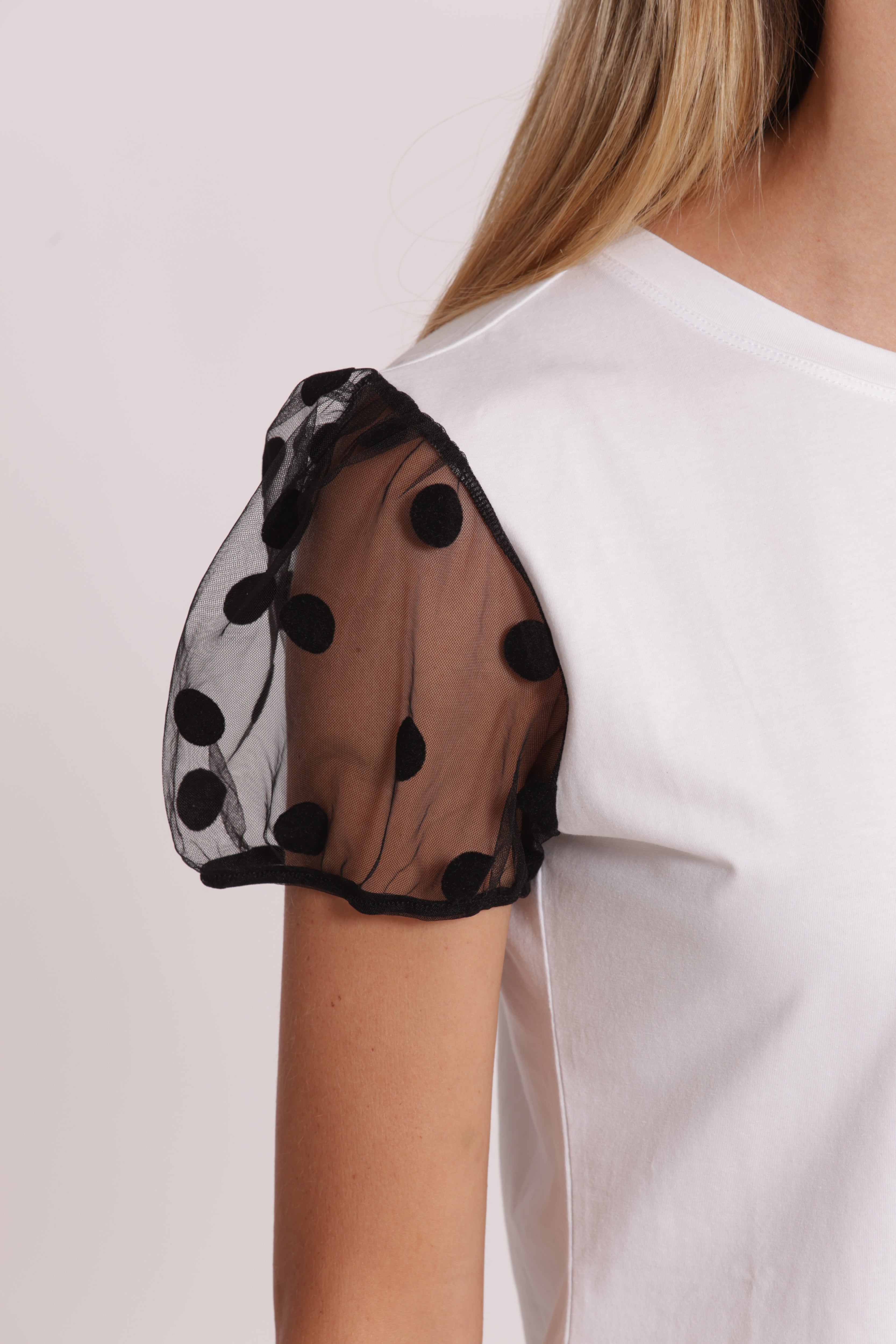 Mimi Mua Esprit Paris T-Shirt Bianco Maniche Pois