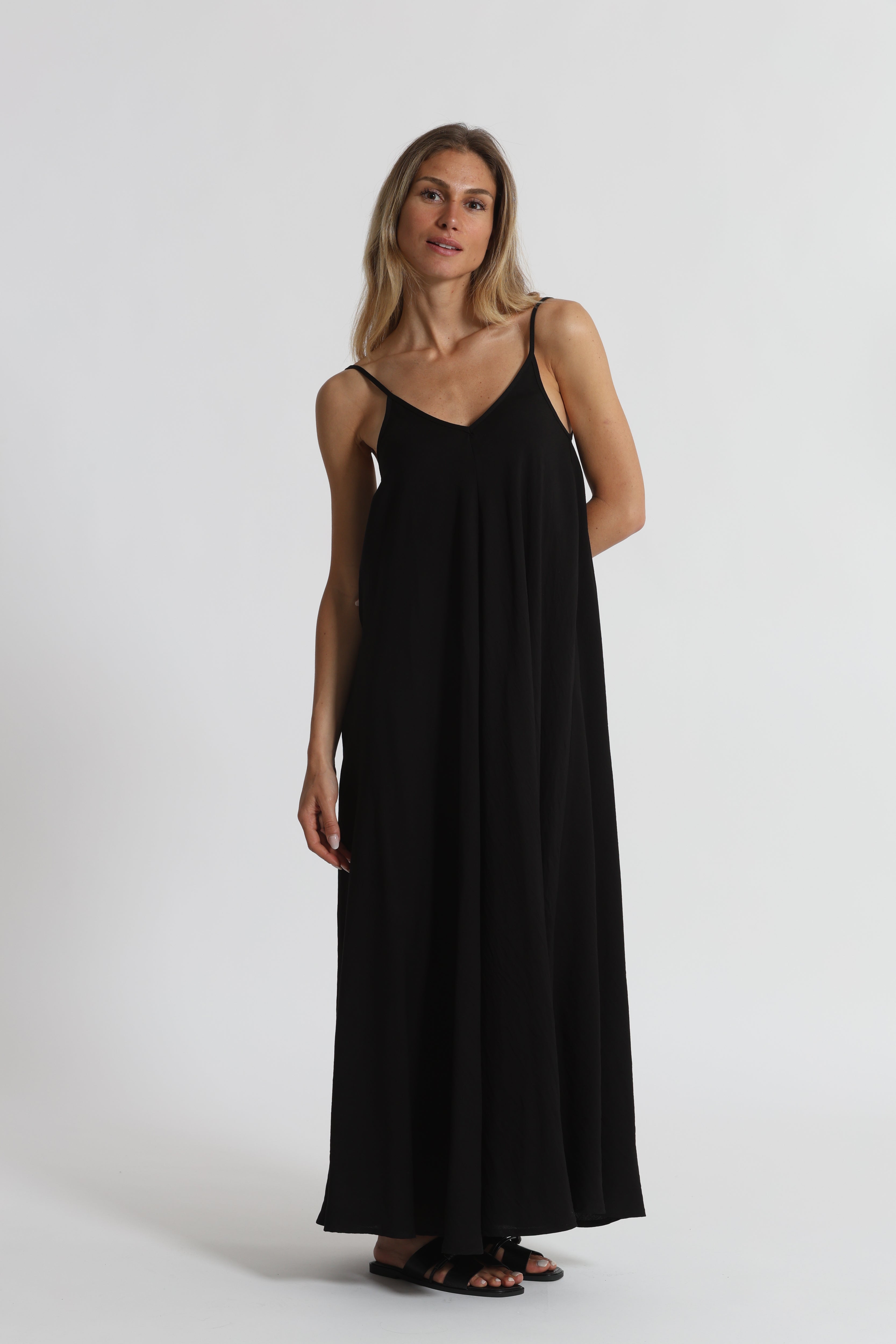 Mimi Mua Abito Canotta Viscosa Nylon Nero Costina