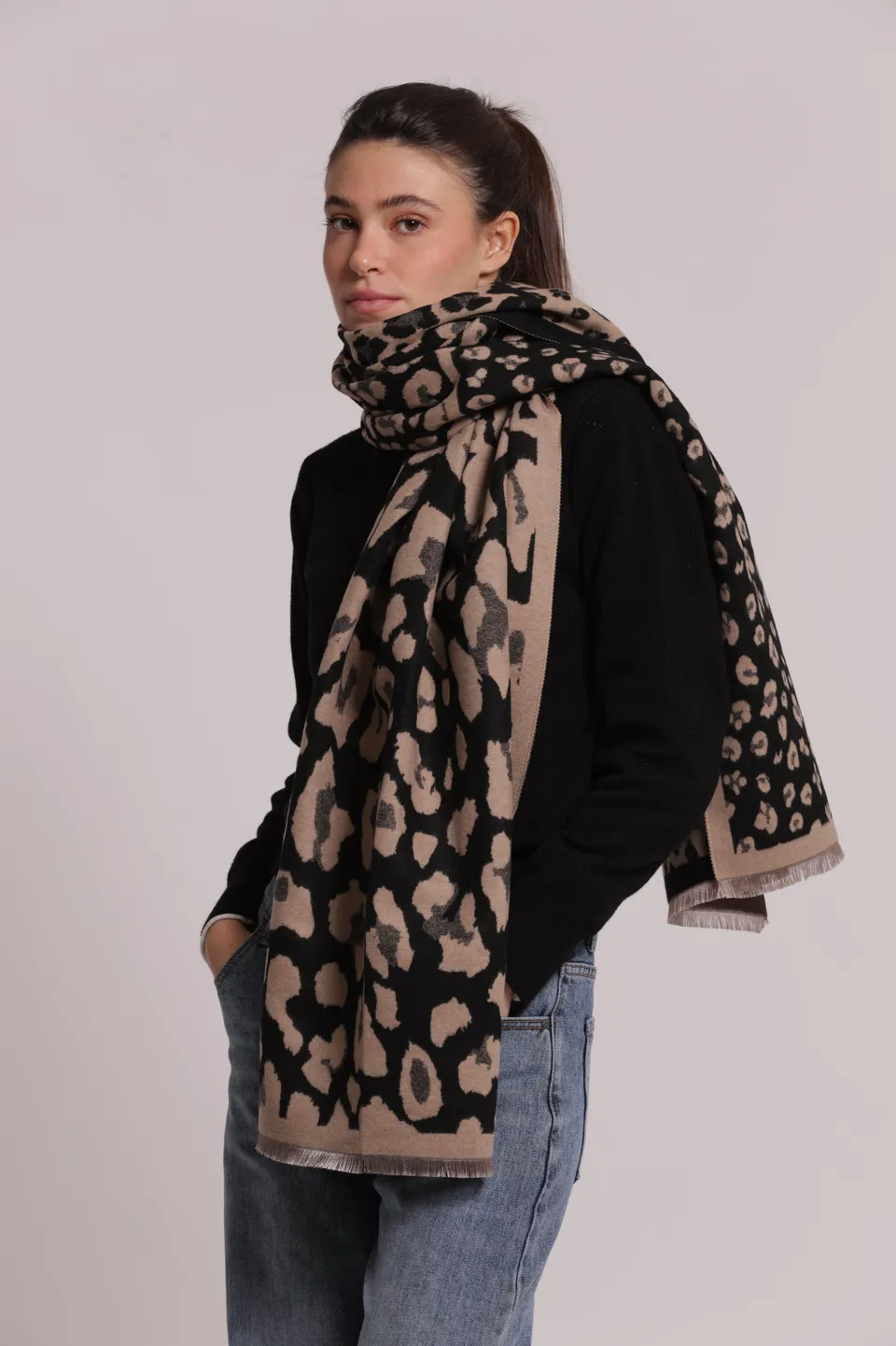 Mimi Mua sciarpa maculato tre misure nero beige calda