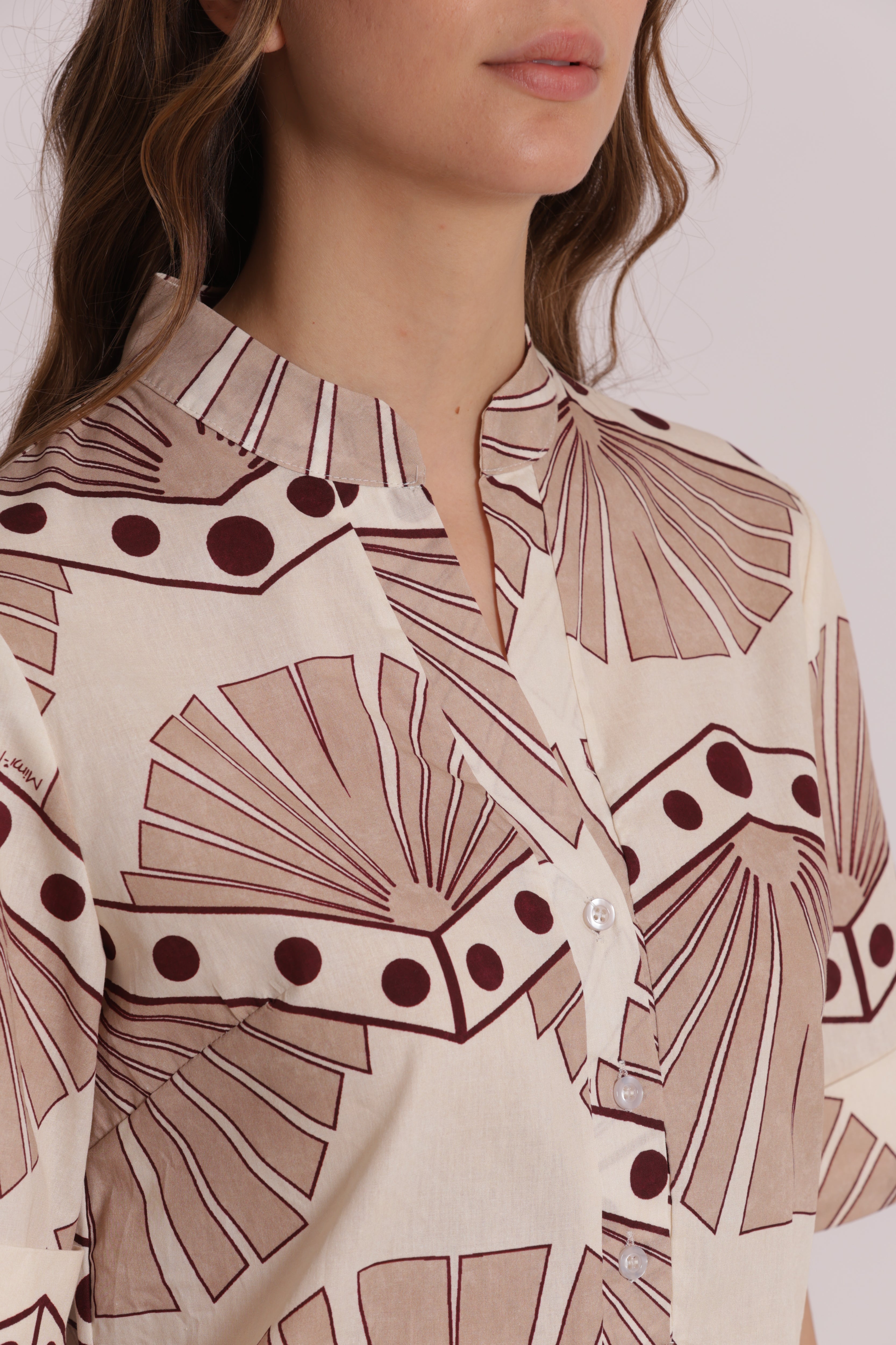 Mimi Mua A Maniche Corte in Fantasia Blusa Panna Cotone