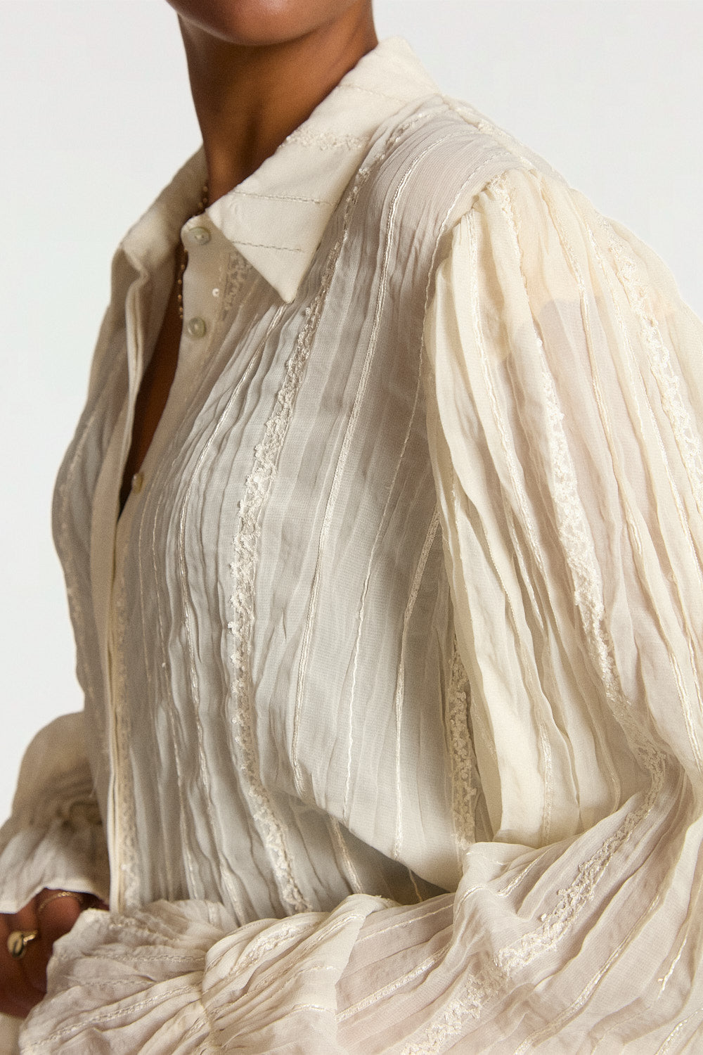 Aaiko Sien camicia righe crema maniche ampie