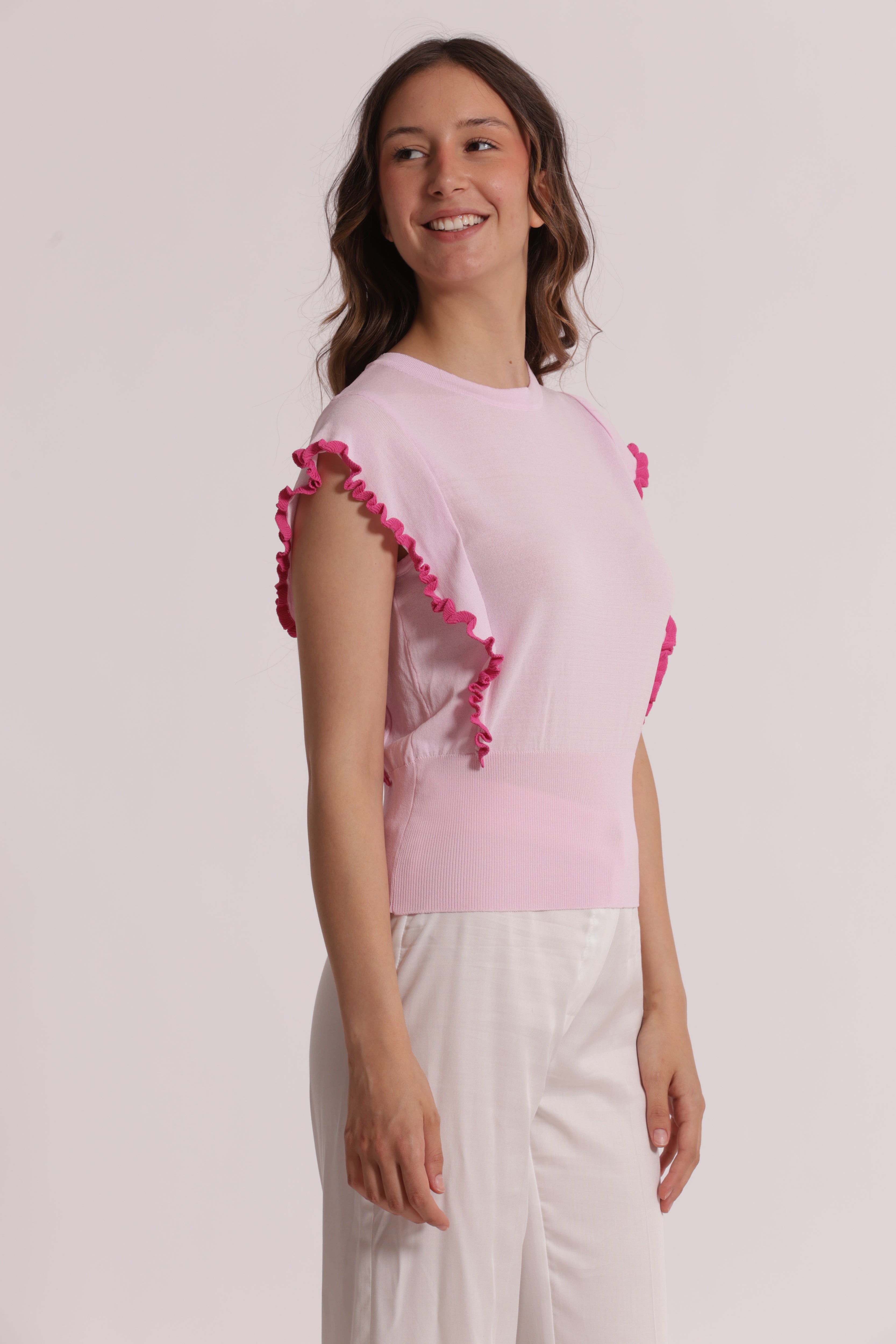 Mimi Mua maglia maniche volant panna