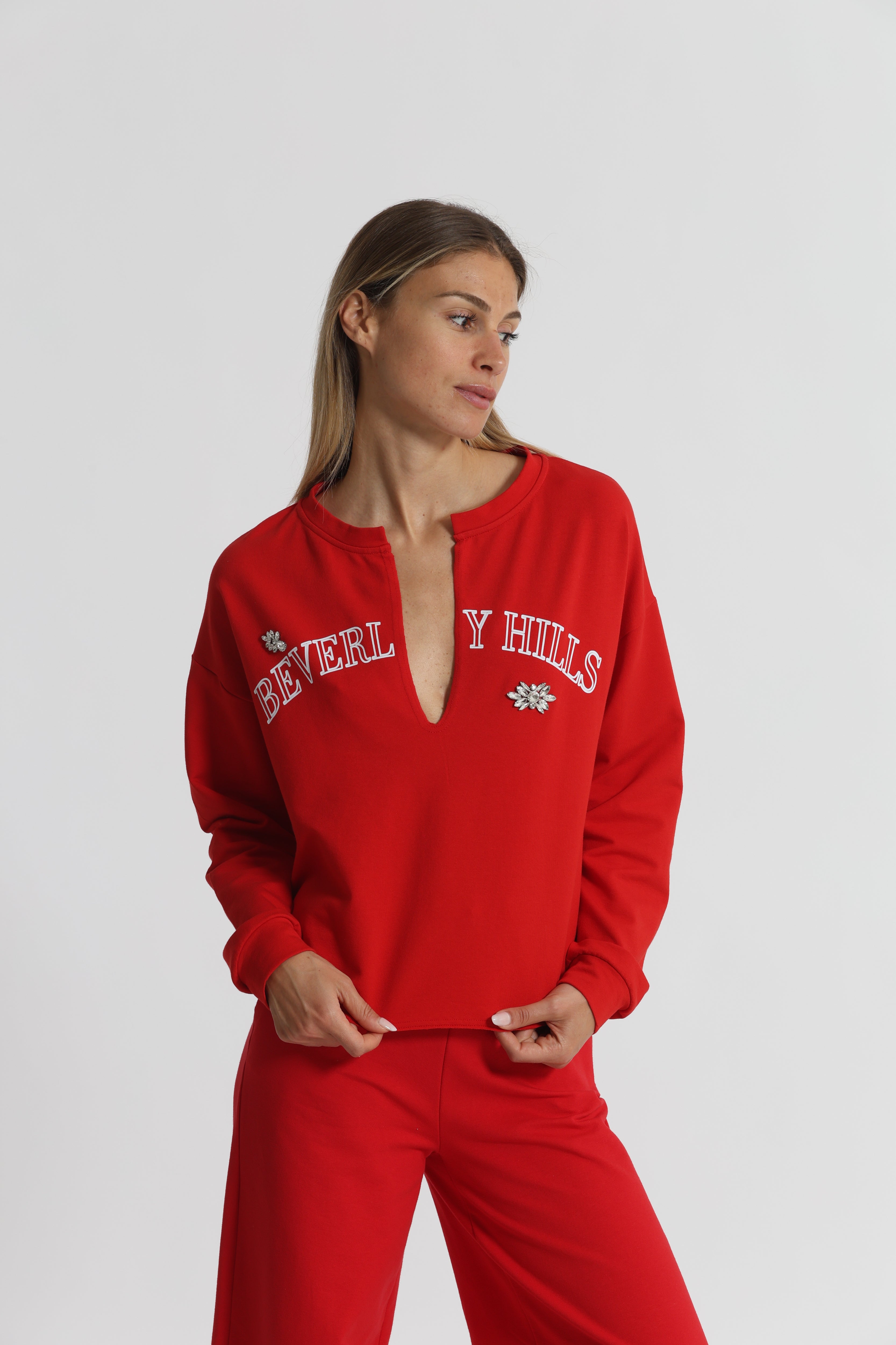 Mimi Mua Beverly Hills felpa rossa strass