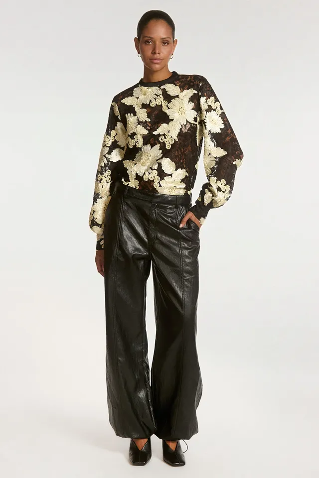 Aaiko Jet pantaloni neri ecopelle gamba larga