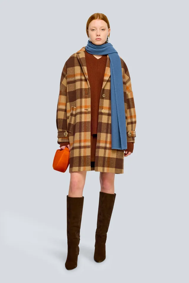 Semicouture Y6WV86 cappotto lungo check moka in panno