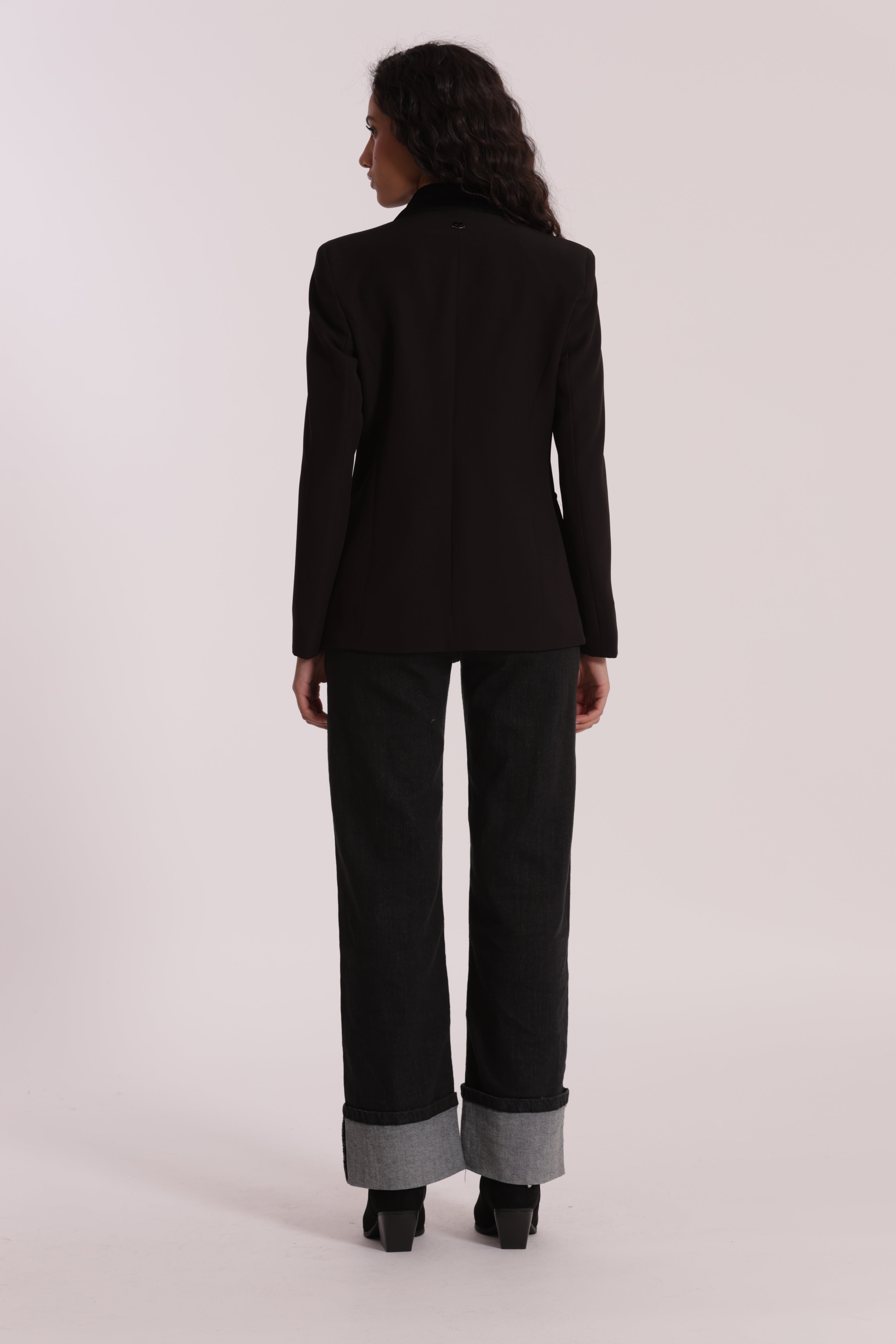 Mimi Mua Jeans Palazzo con Risvolto Nero elasticizzato