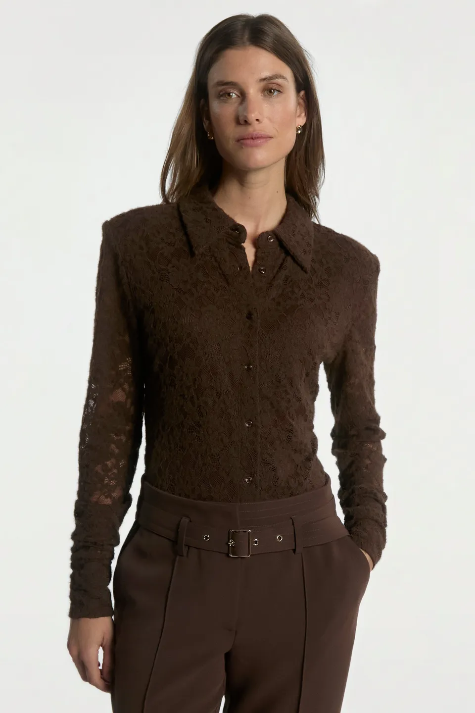 Aaiko Vigo top marrone pizzo elasticizzato