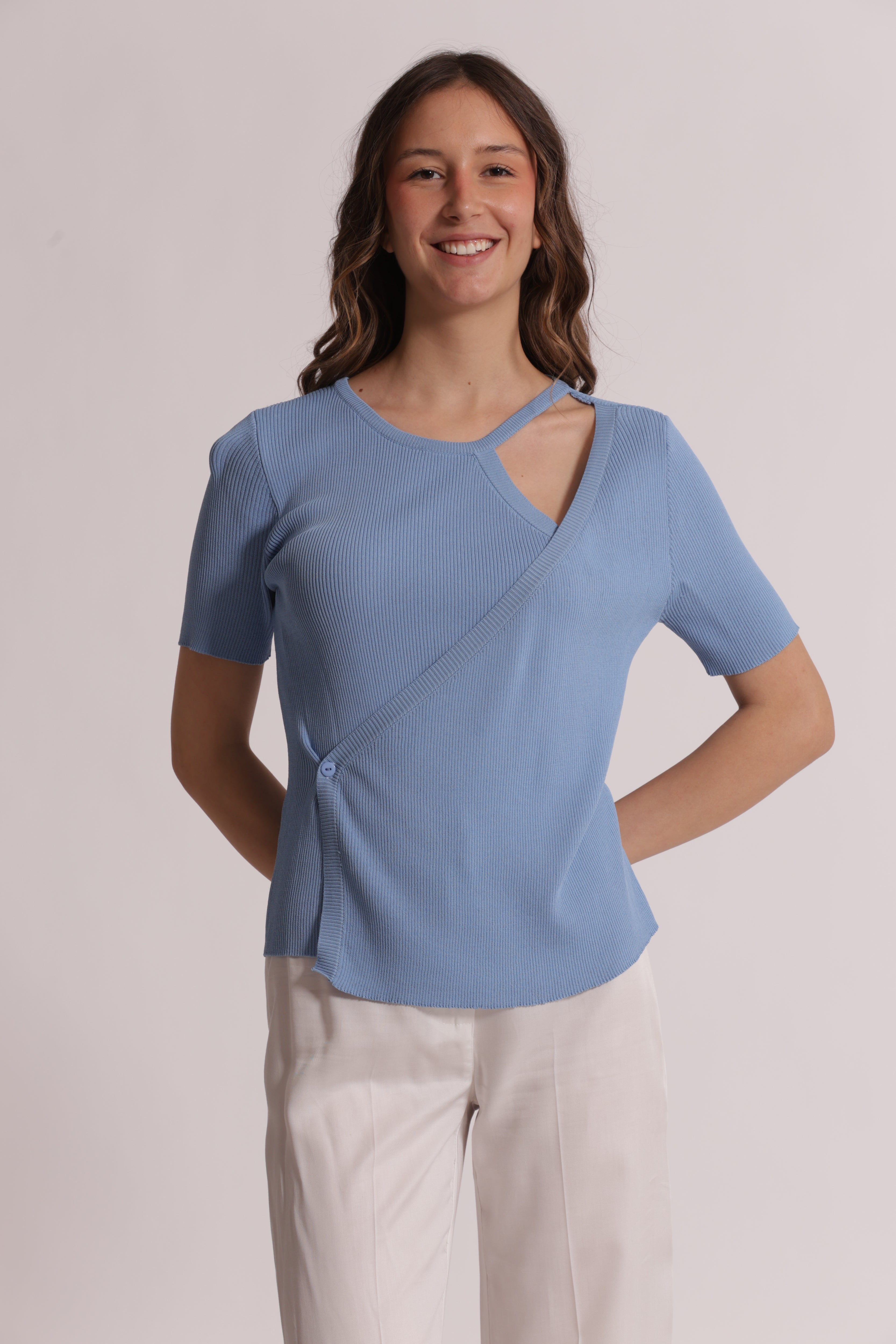Mimi Mua Apertura maglia maniche corte nero viscosa