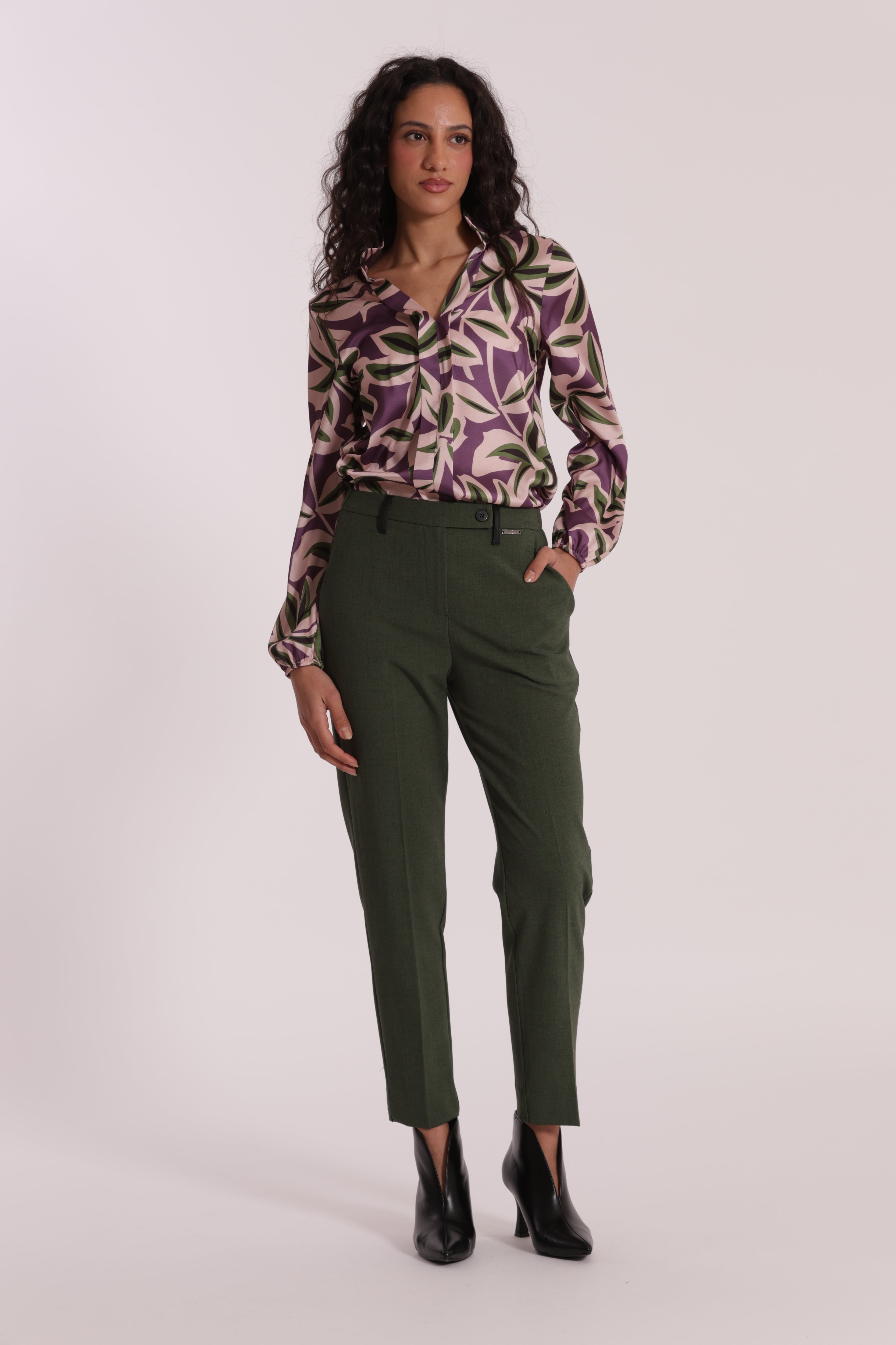Mimi Mua Pantalone Sigaretta Fiammato verde