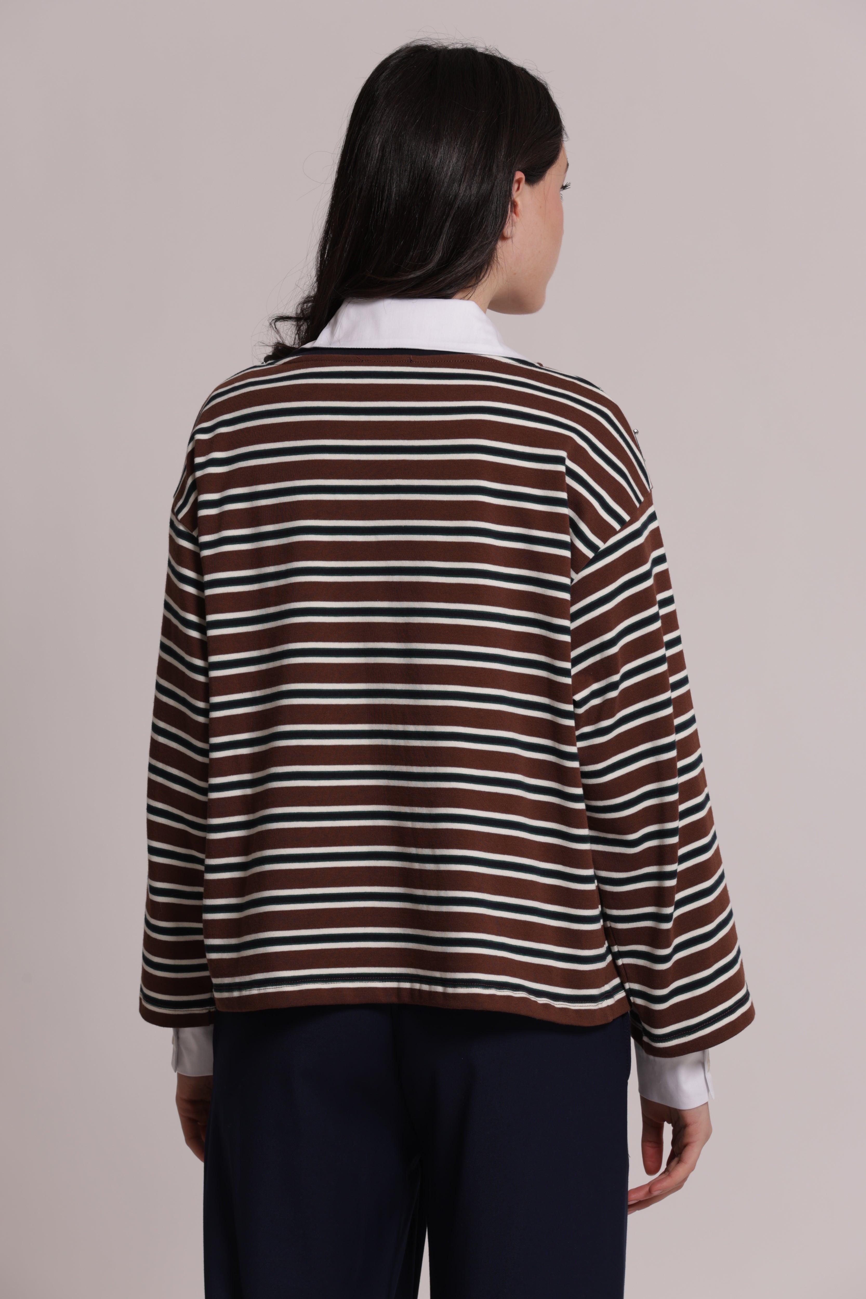 Mimi Mua Righe con Applicazioni t-shirt marrone cotone