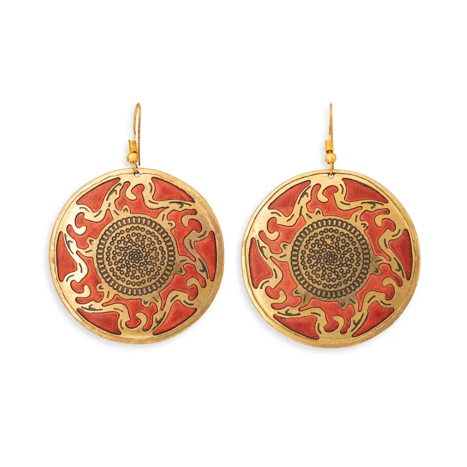 On Earth Shantaram orecchini ottone rossi 5,5 cm