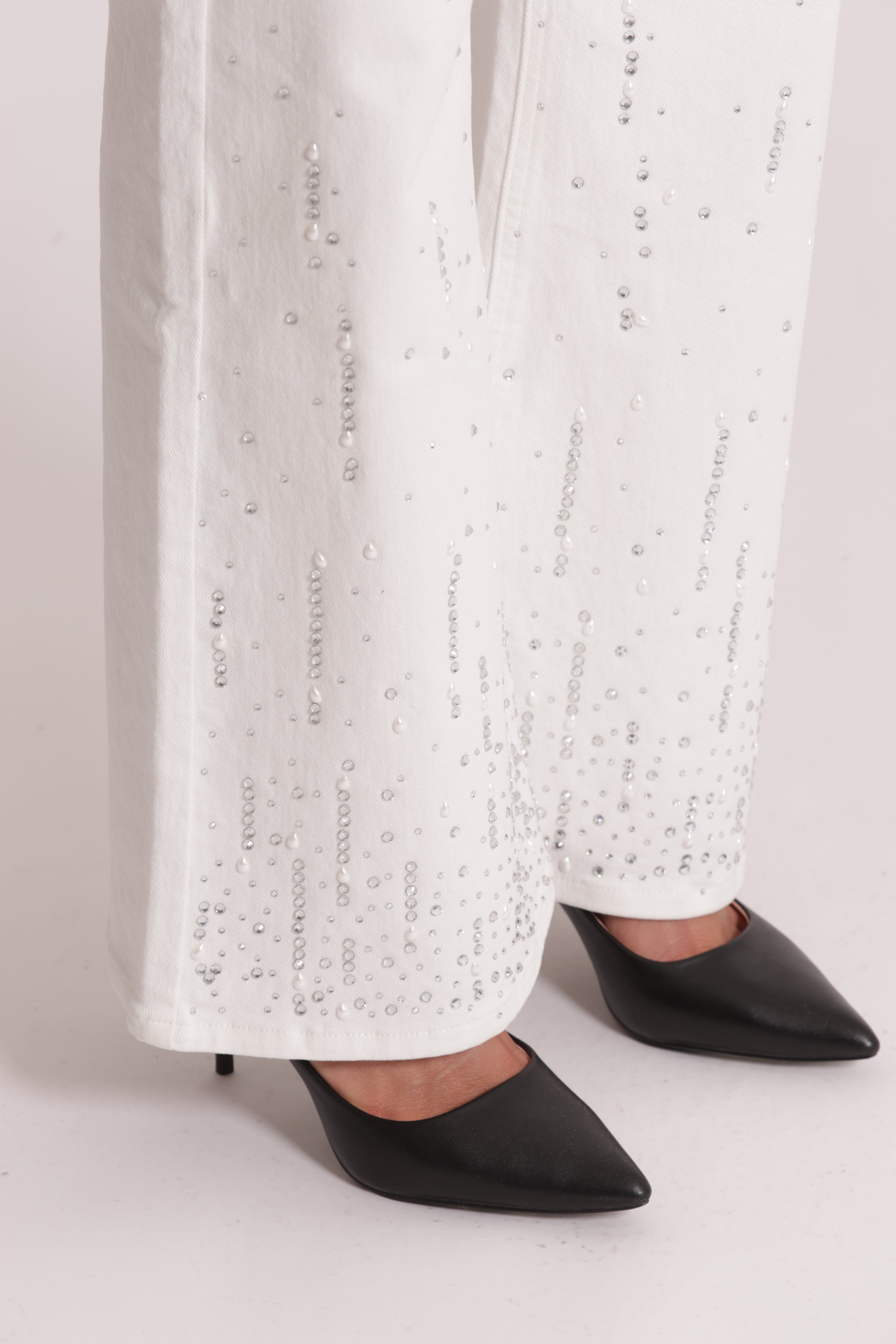 Mimi Mua jeans pioggia di strass jeans bianco denim