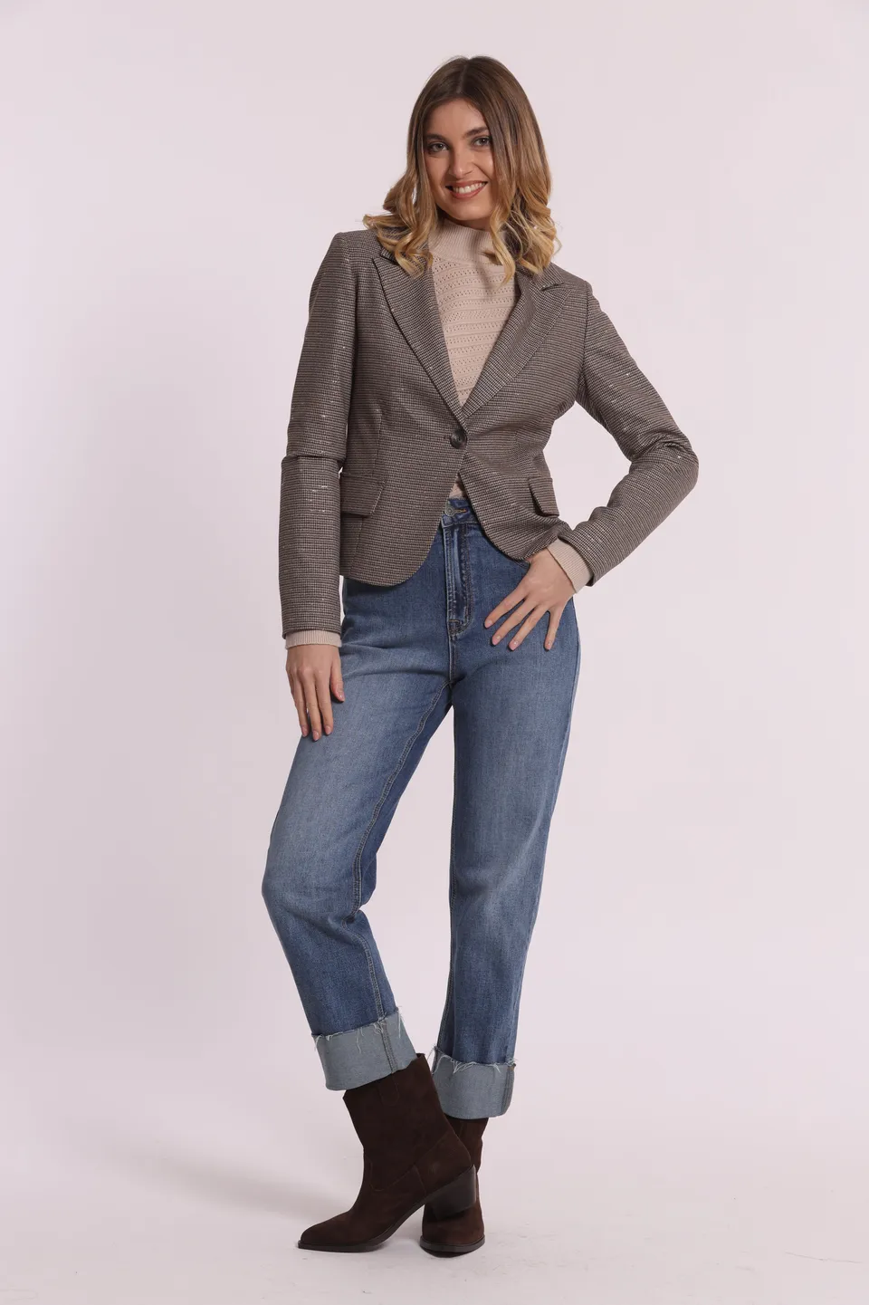 Mimi Mua Pied de Poule giacca bordeaux lurex