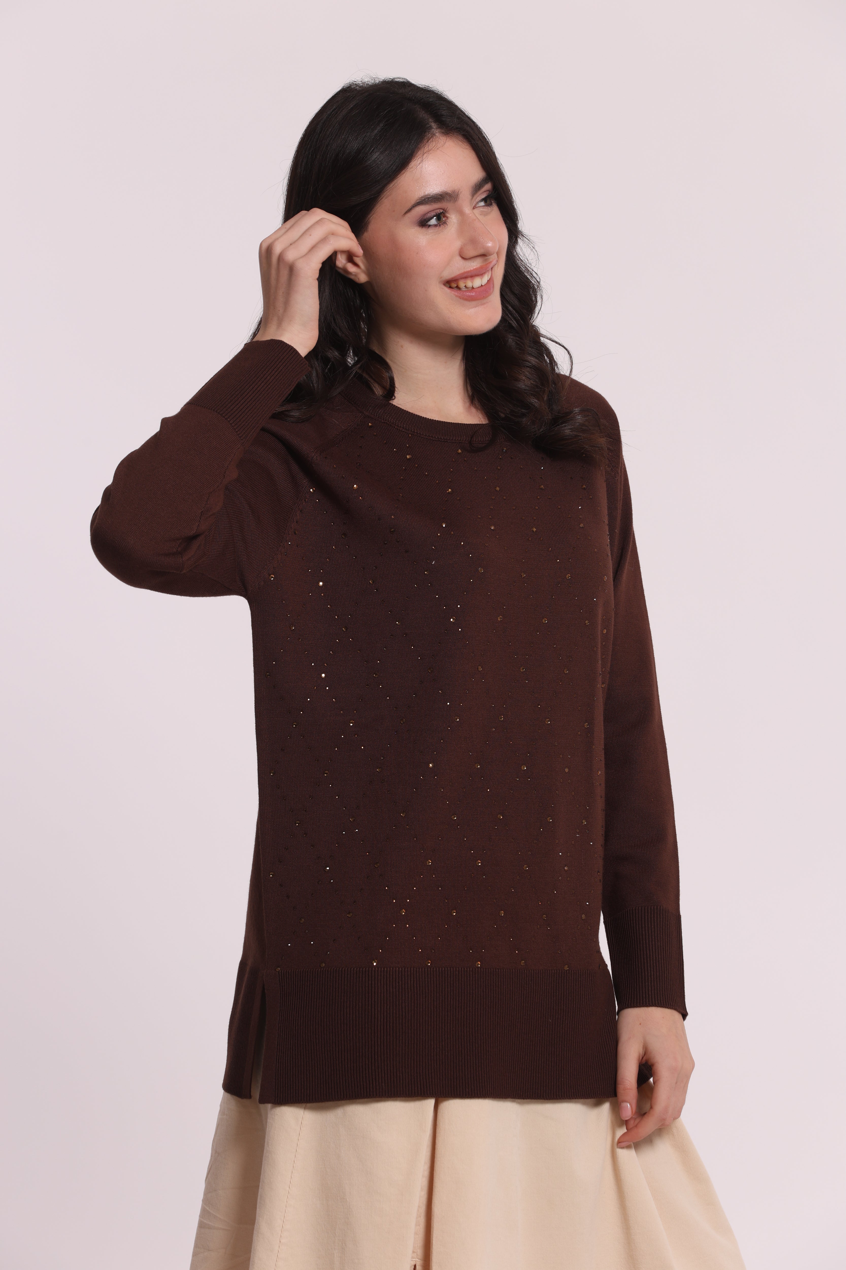 Mimi Mua maglia strass collo removibile nera
