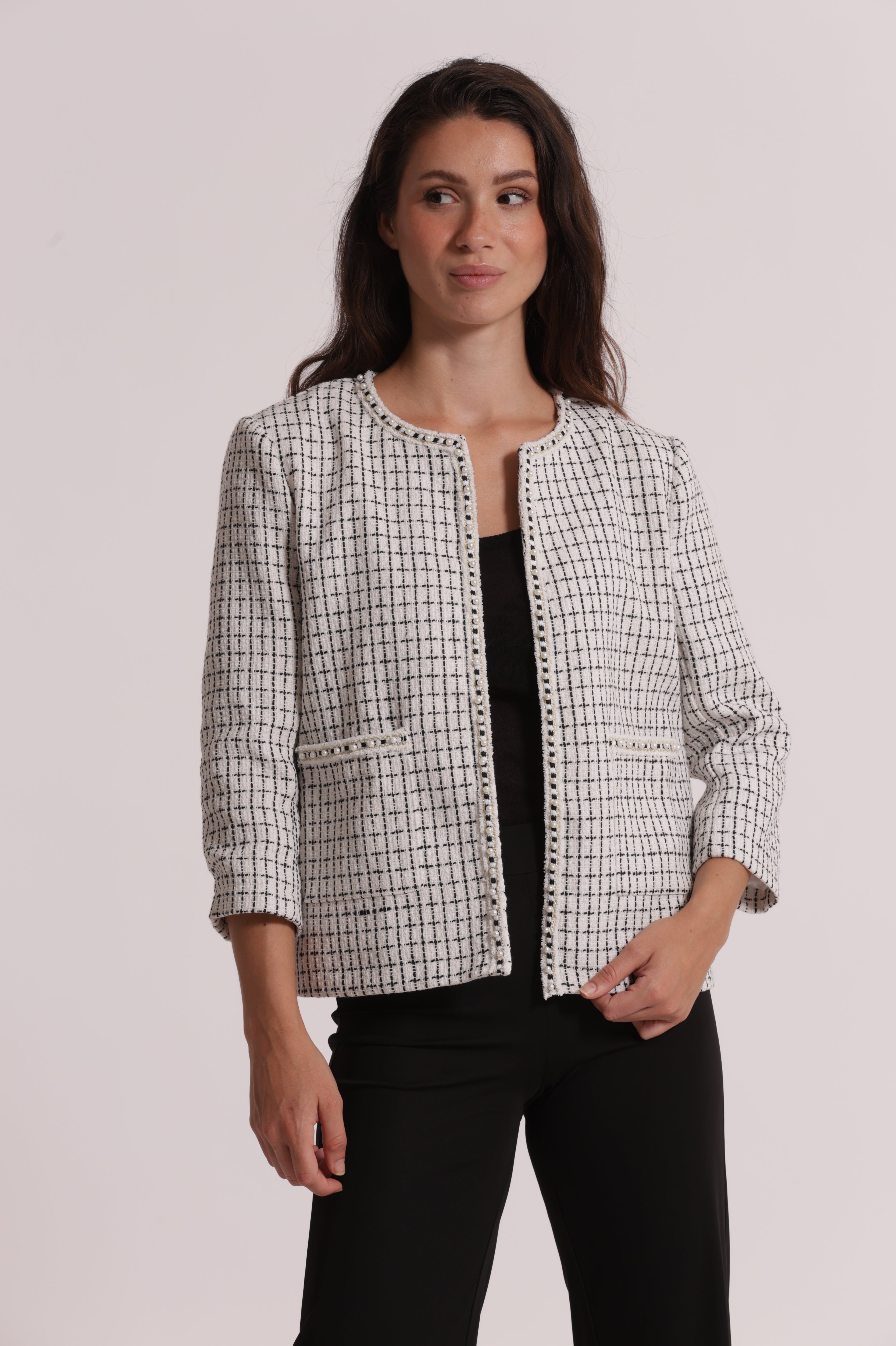 Mimi Mua Giacca Tweed Catena Bianco