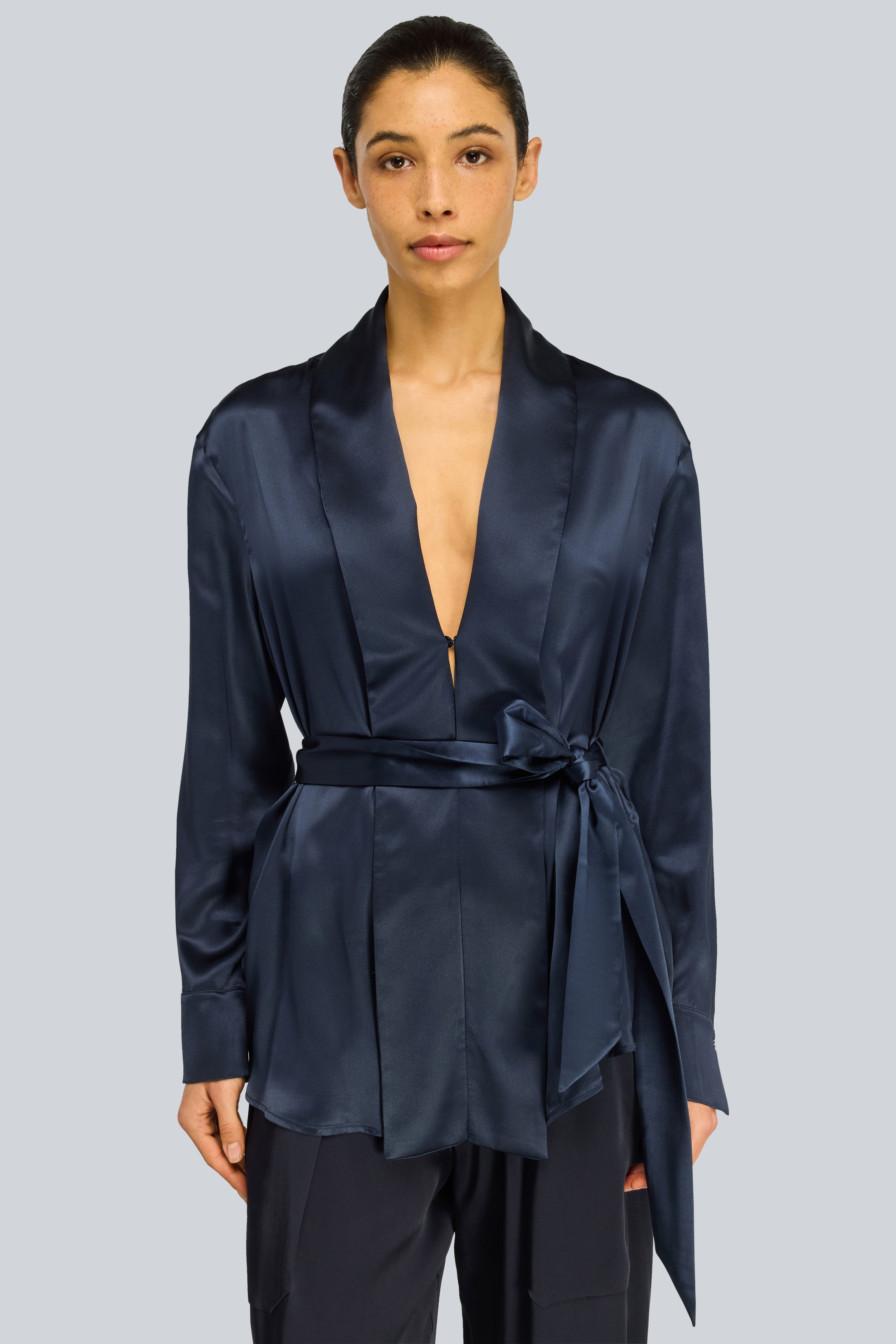 Semicouture Poppy giacca blu notte seta
