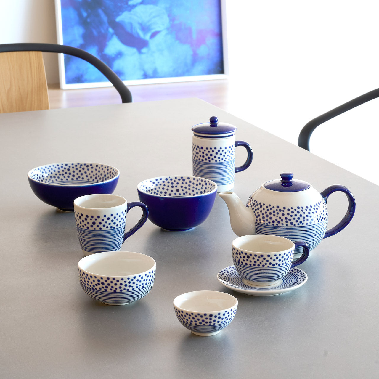 On Earth Cooperative Collection Dot Stripes tazza ceramica blu artigianale