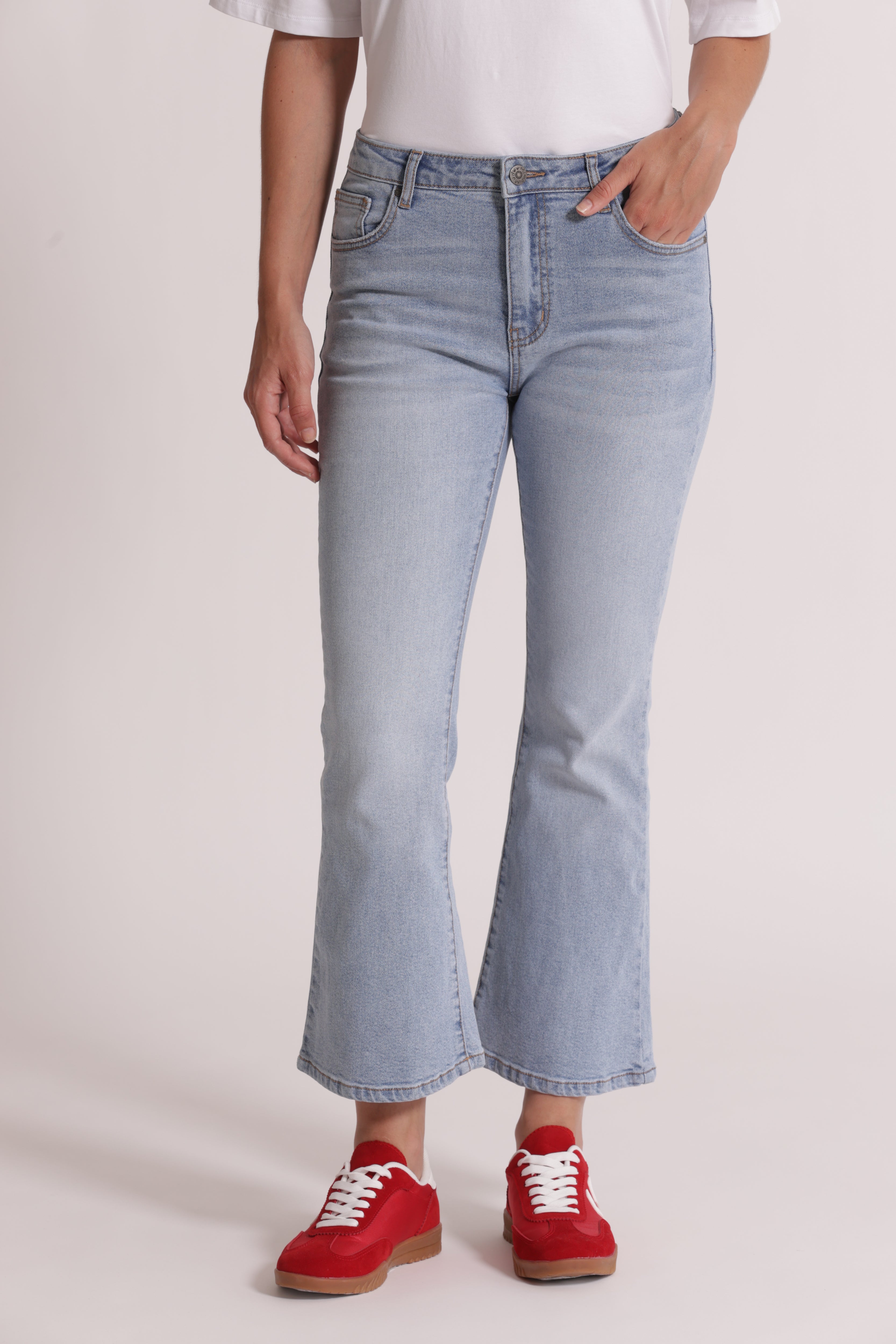 Mimi Mua jeans a zampa blu chiaro cotone