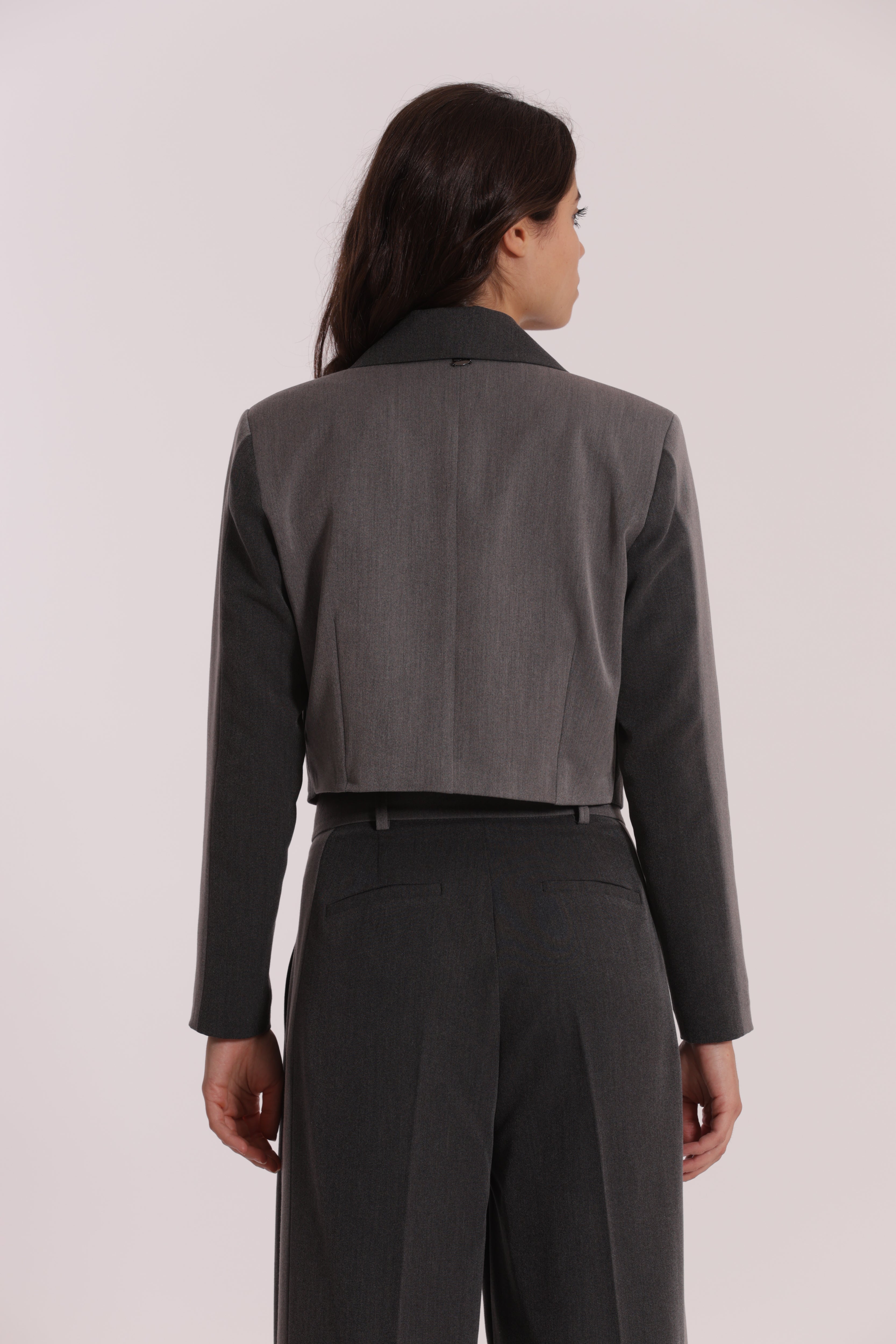 Mimi Mua Color Block giacca grigio blu cropped