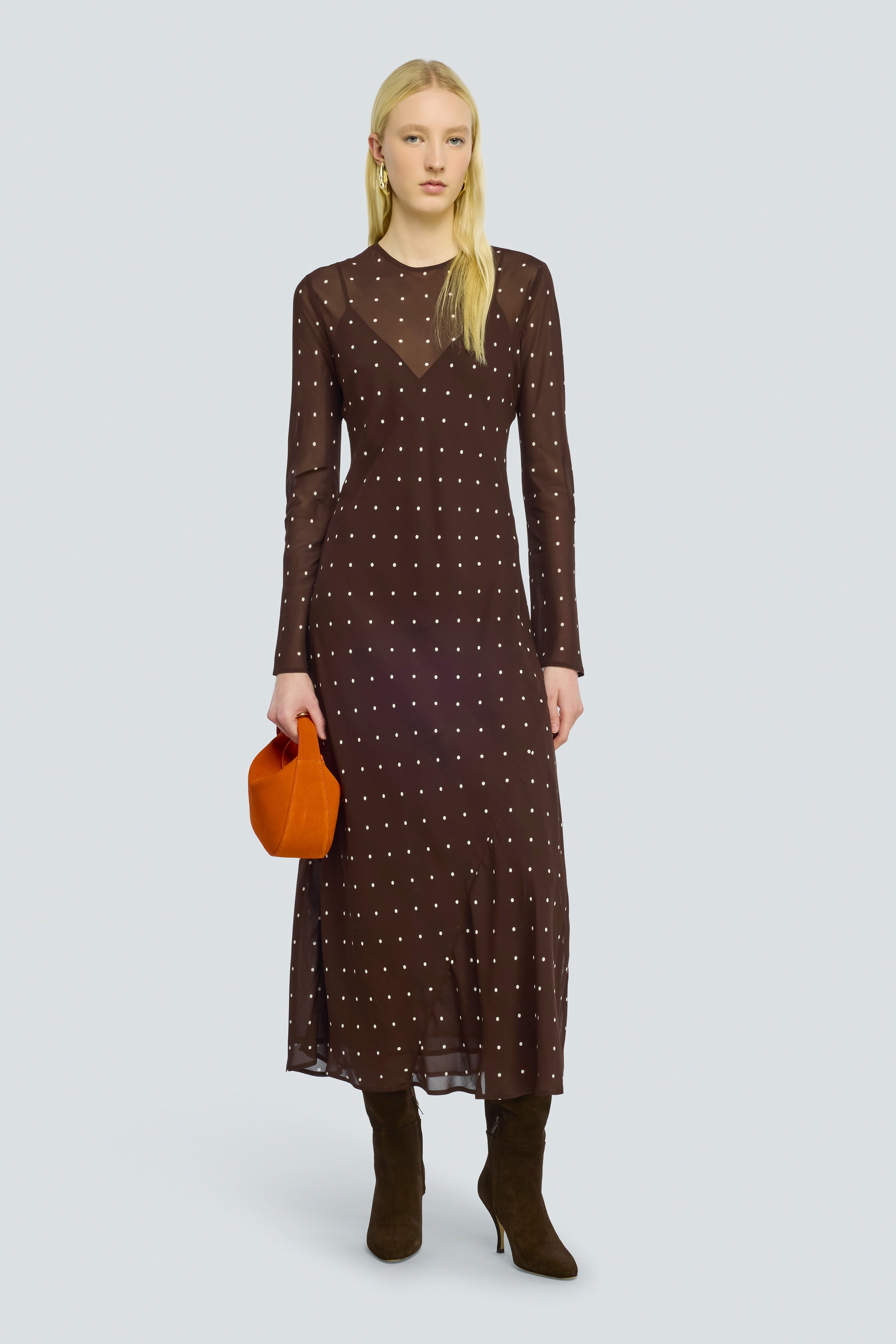 Semicouture Connie Abito Georgette Pois Moka Fluido