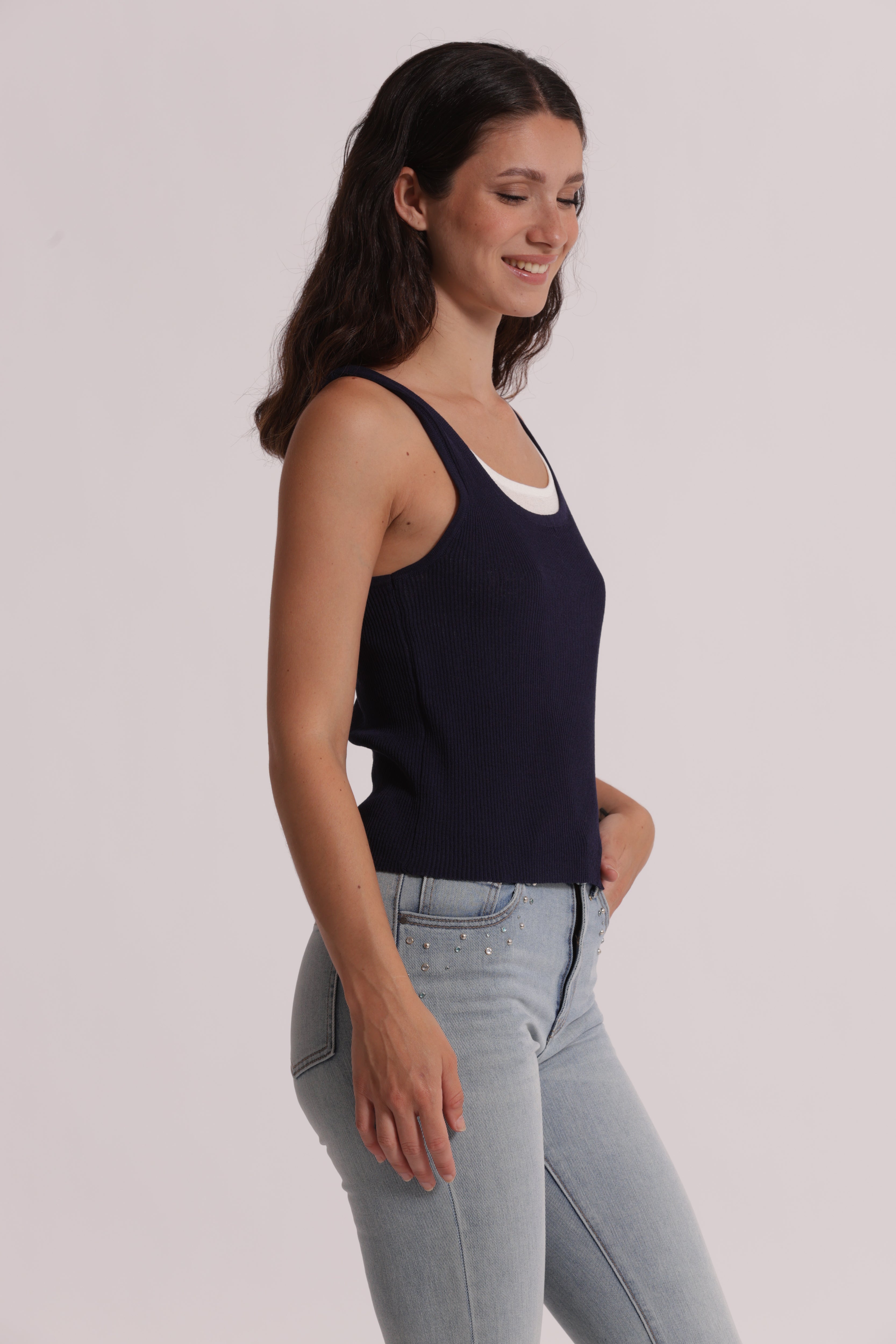 Mimi Mua Doppio Scollo top nero panna maglia