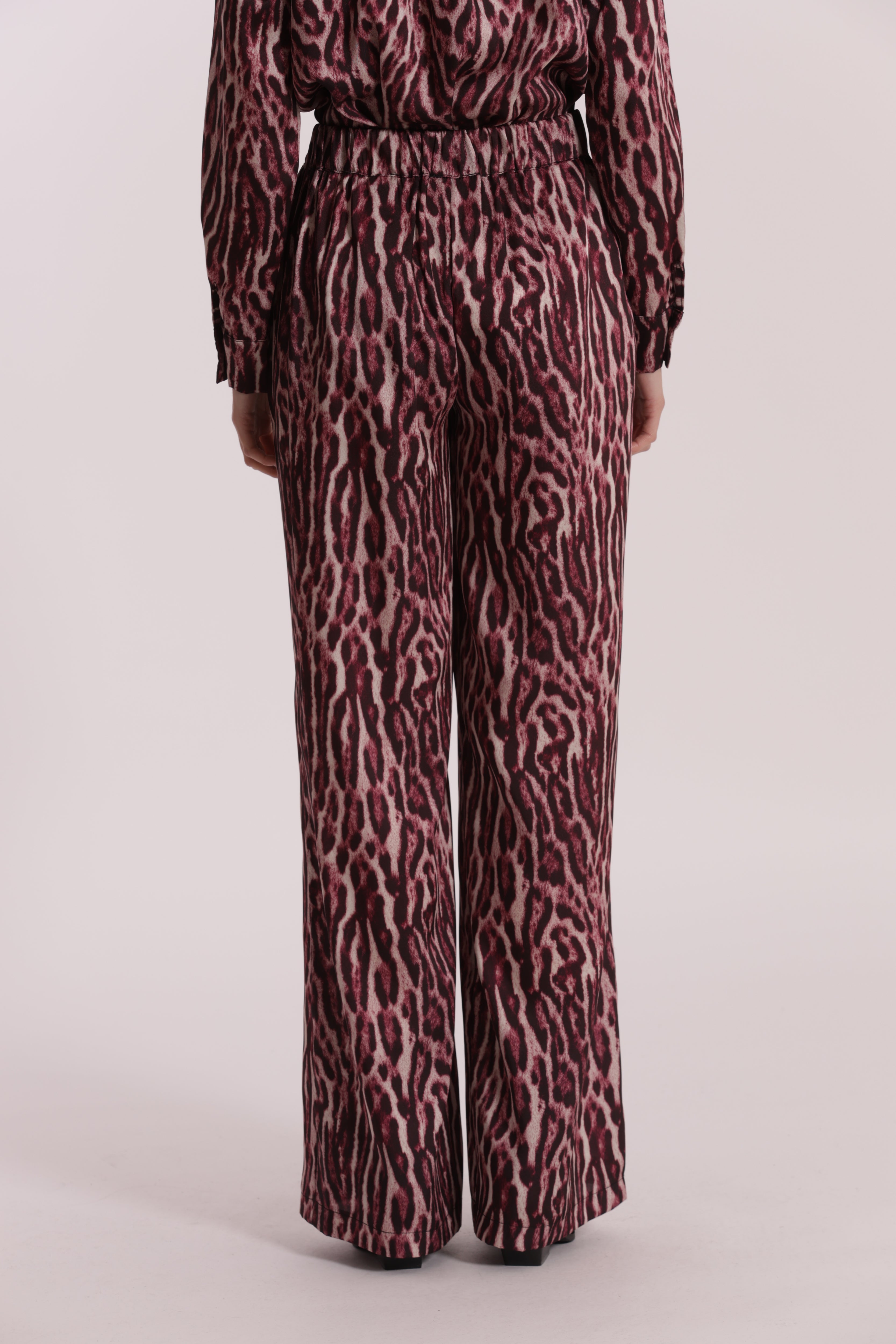 Mimi Mua Pantalone Palazzo Animalier Burgundy