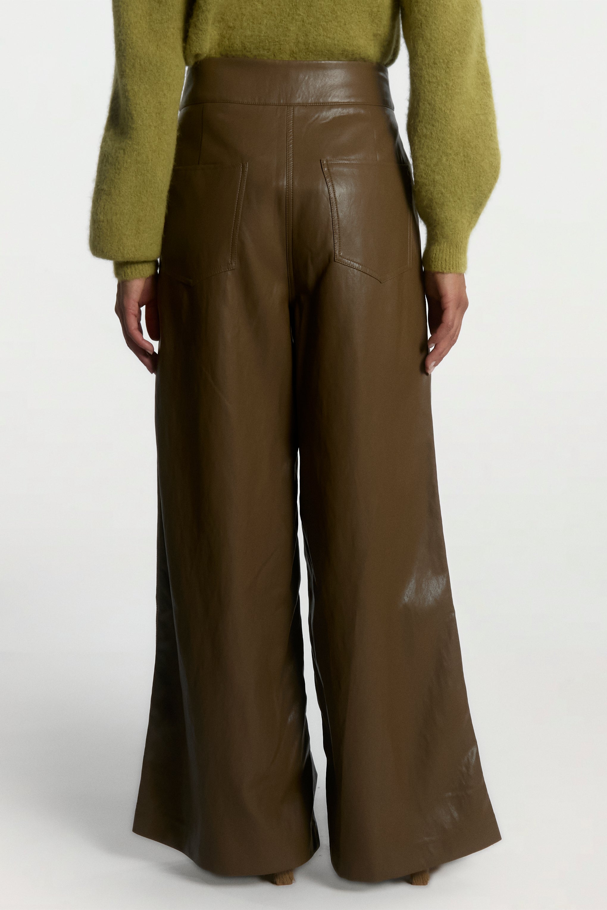 Aaiko Nore pantaloni ecopelle verde teak gamba larga
