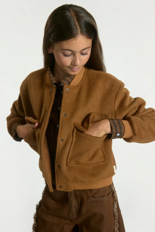 Aaiko Madie giacca bomber marrone lana tasche