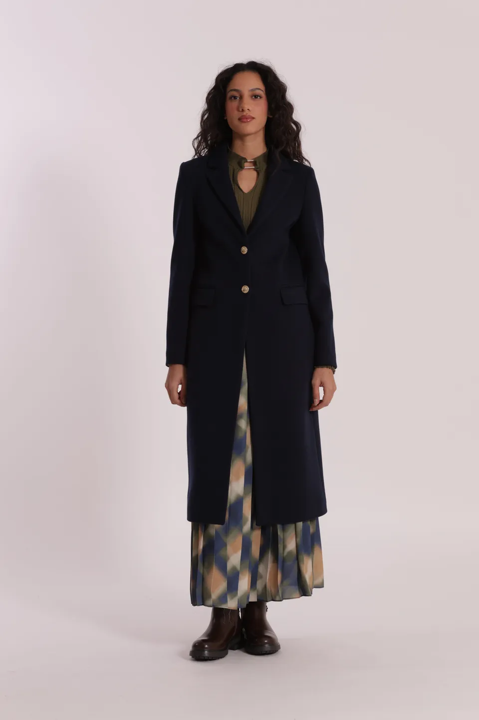 Mimi Mua Cappotto Lungo Diagonale Nero