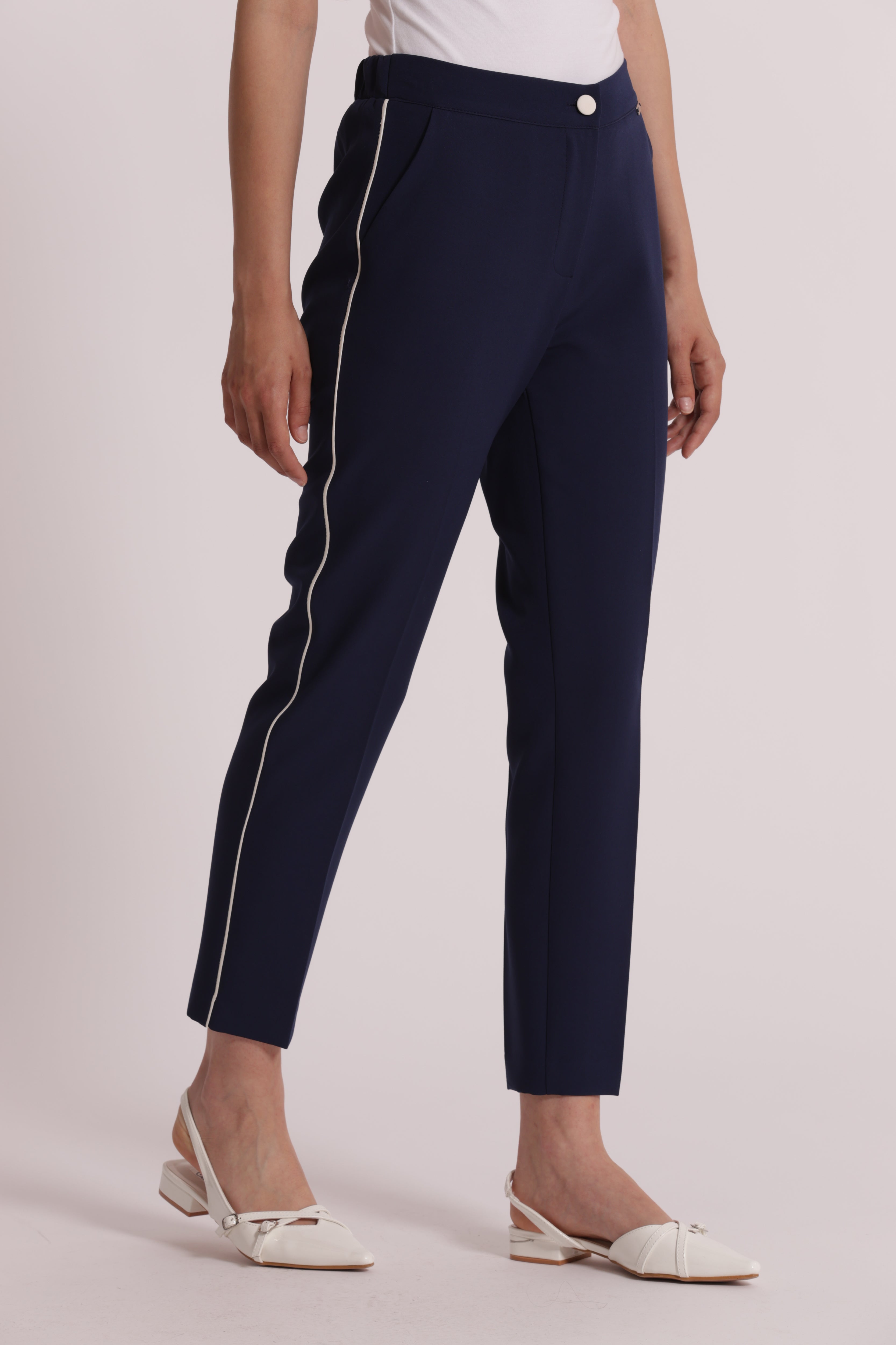 Mimi Mua Pantalone Bottone Contrasto Latte Classico
