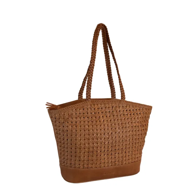 On Earth Tangeri borsa pelle intrecciata marrone 29 cm