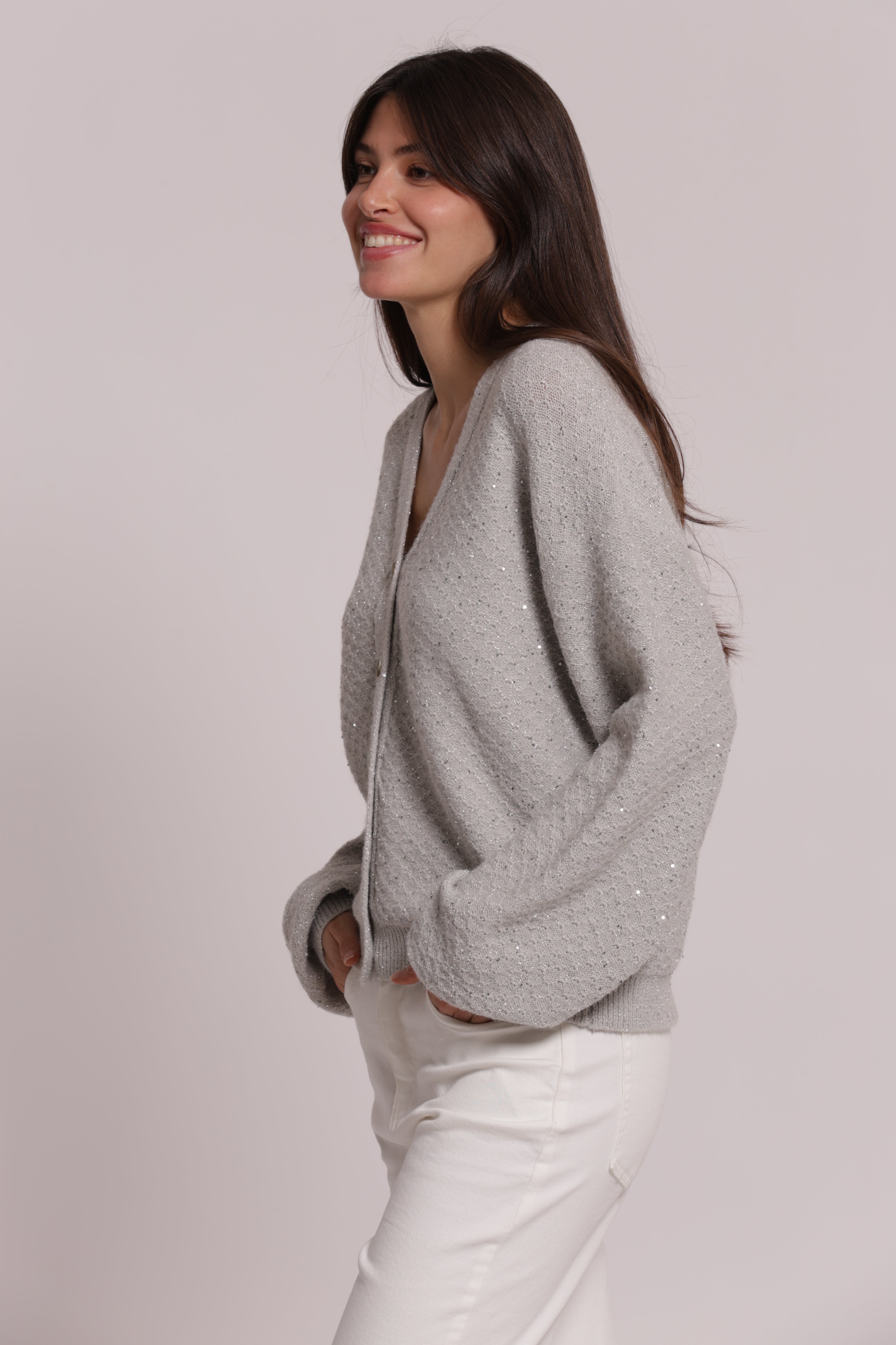 Mimi Mua Cardigan Maglia con Paillettes Nero
