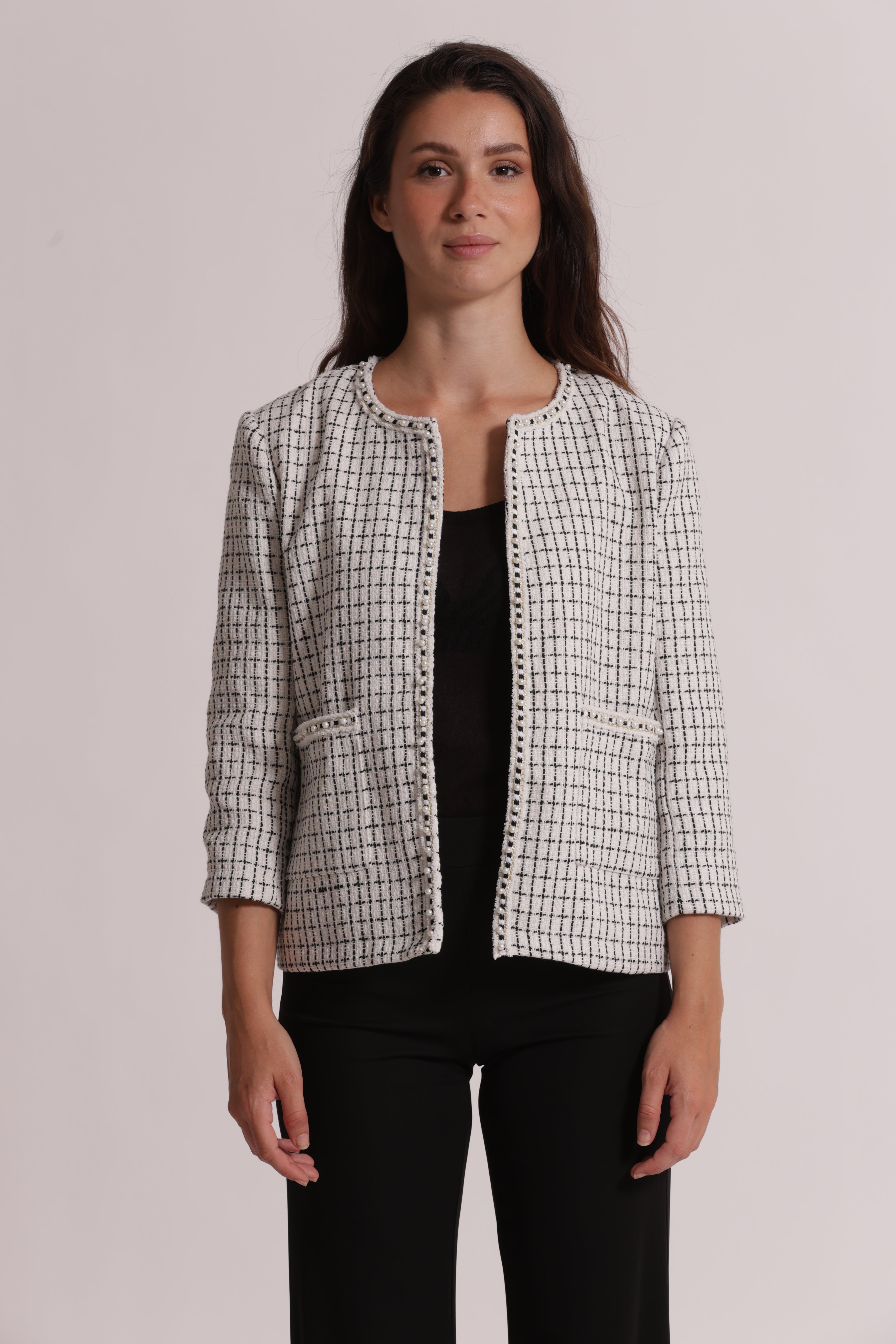 Mimi Mua Giacca Tweed Catena Bianco
