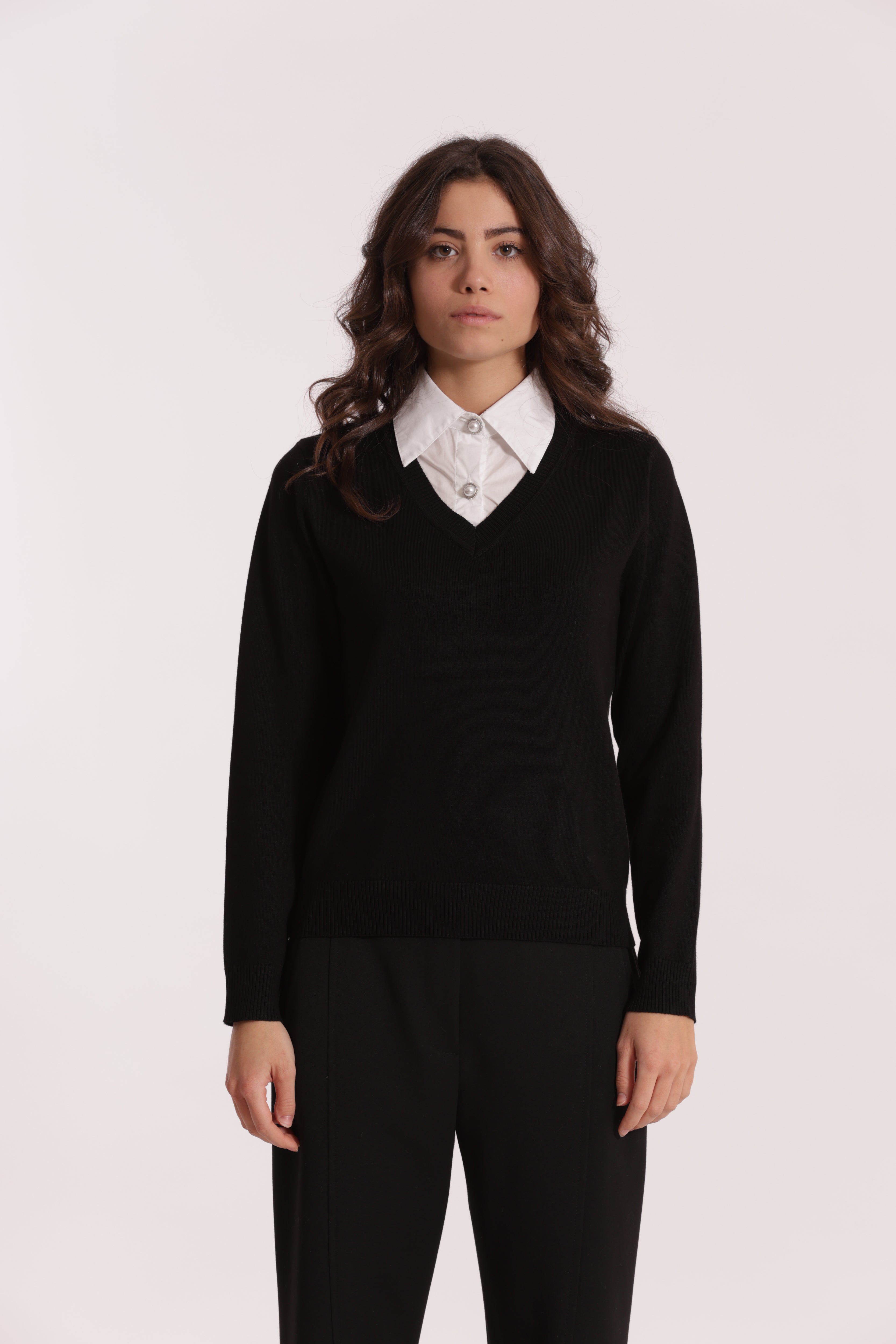 Mimi Mua maglia colletto camicia nero viscosa