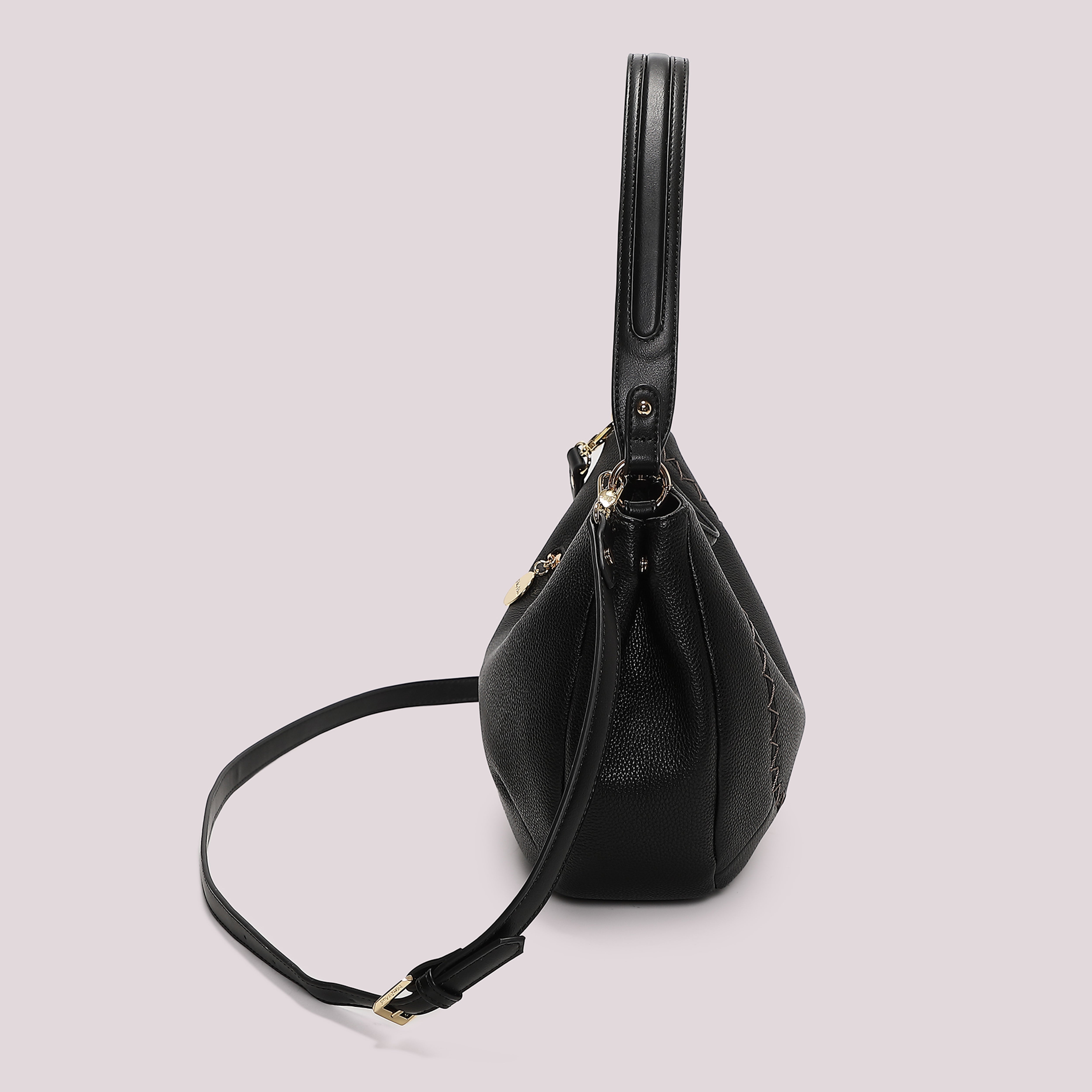 Mimi Mua Borsa Spalla Cuciture Vista Nera 28cm