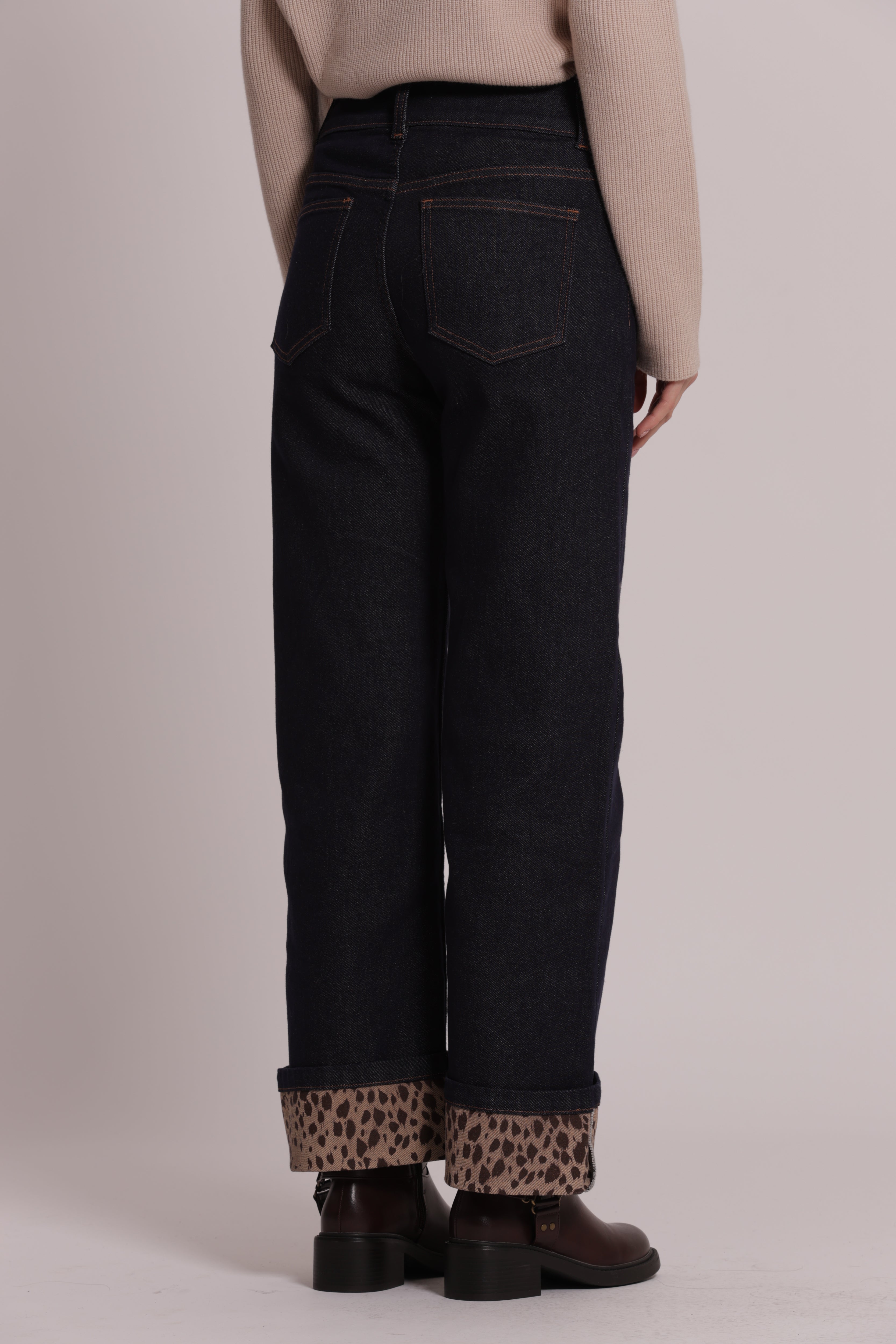 Mimi Mua Jeans Risvolto Animalier Nero S cotone slim
