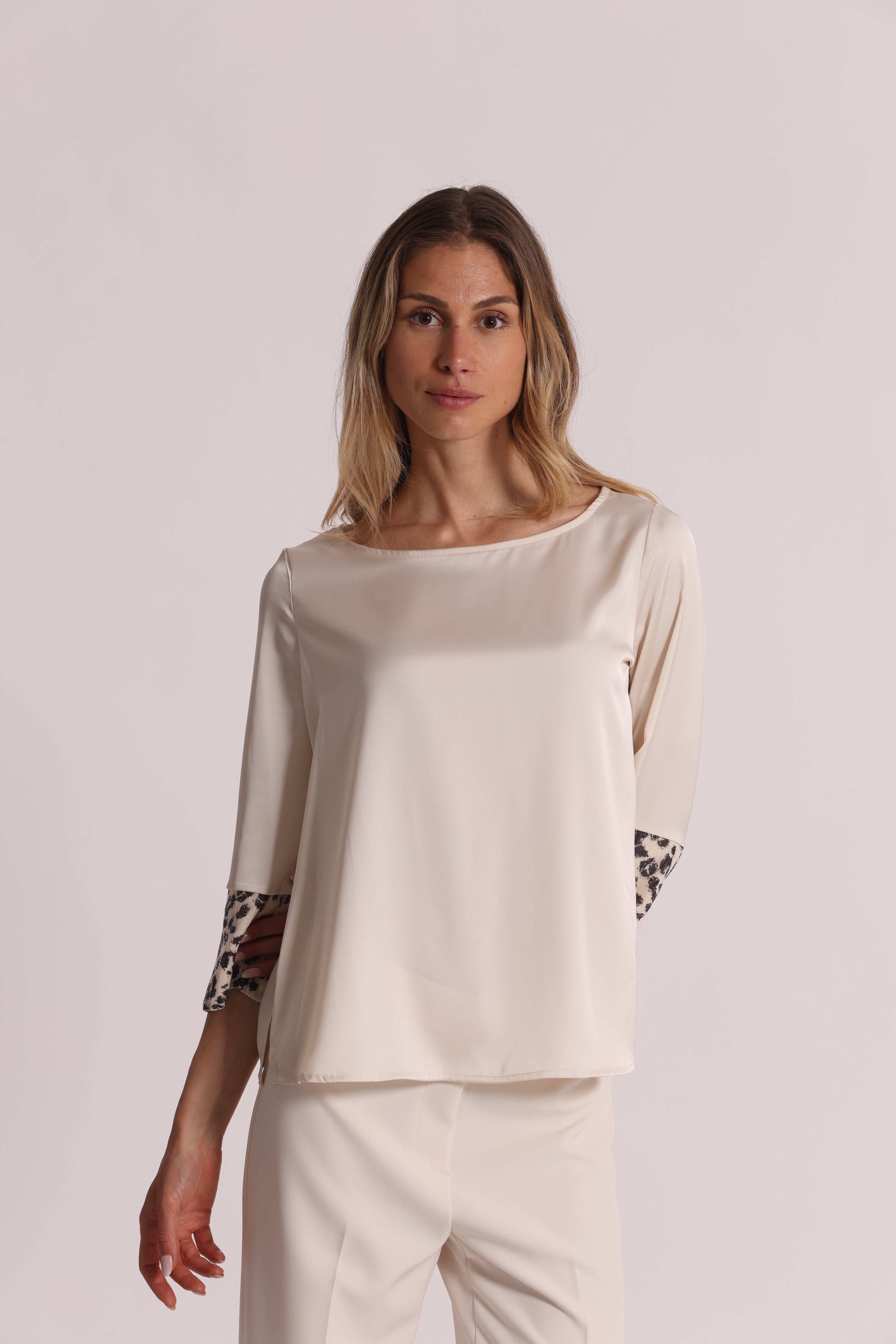 Mimi Mua Blusa Paillettes Animalier Latte