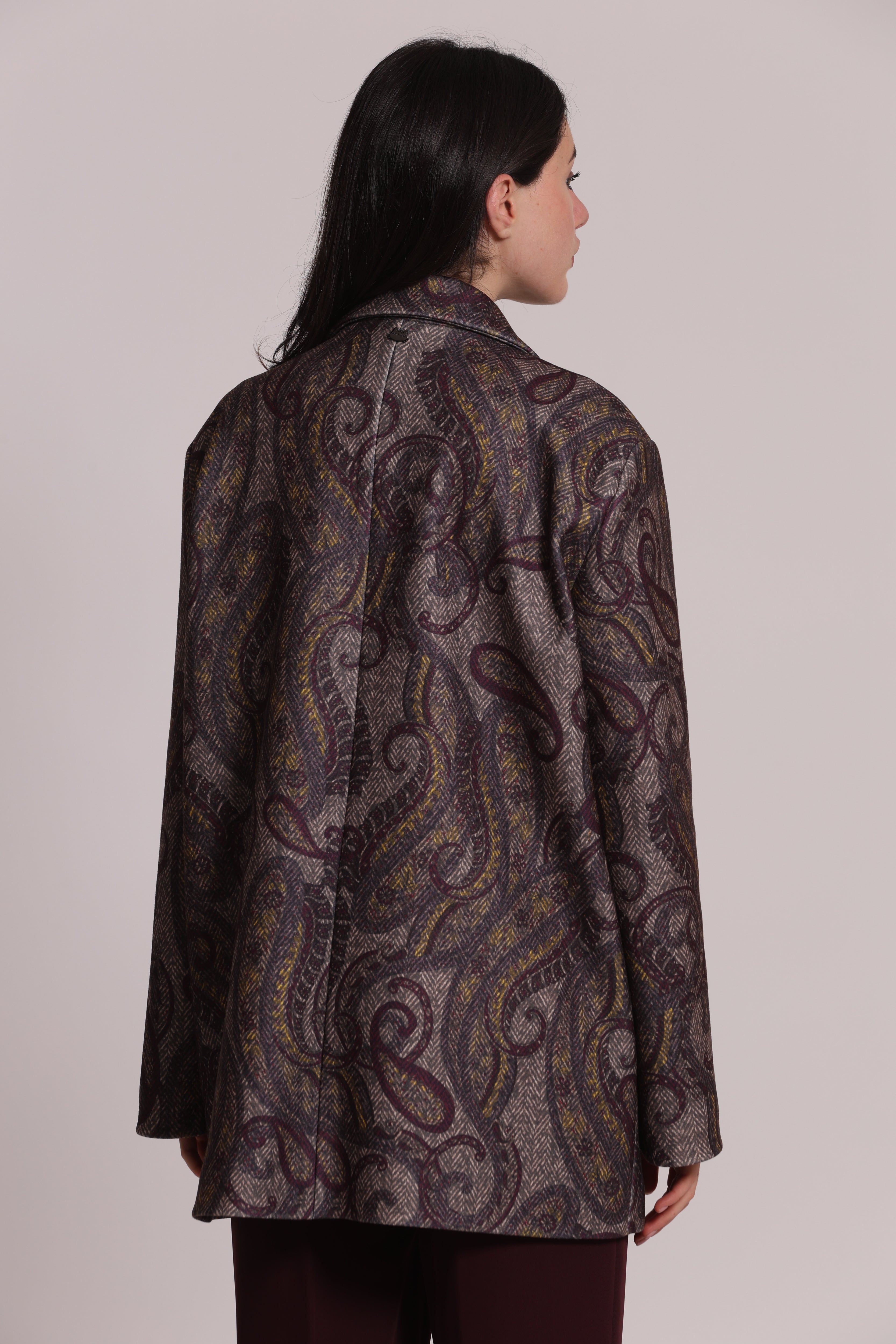 Mimi Mua Cappotto Giaccone Over Paisley Prugna Invernale
