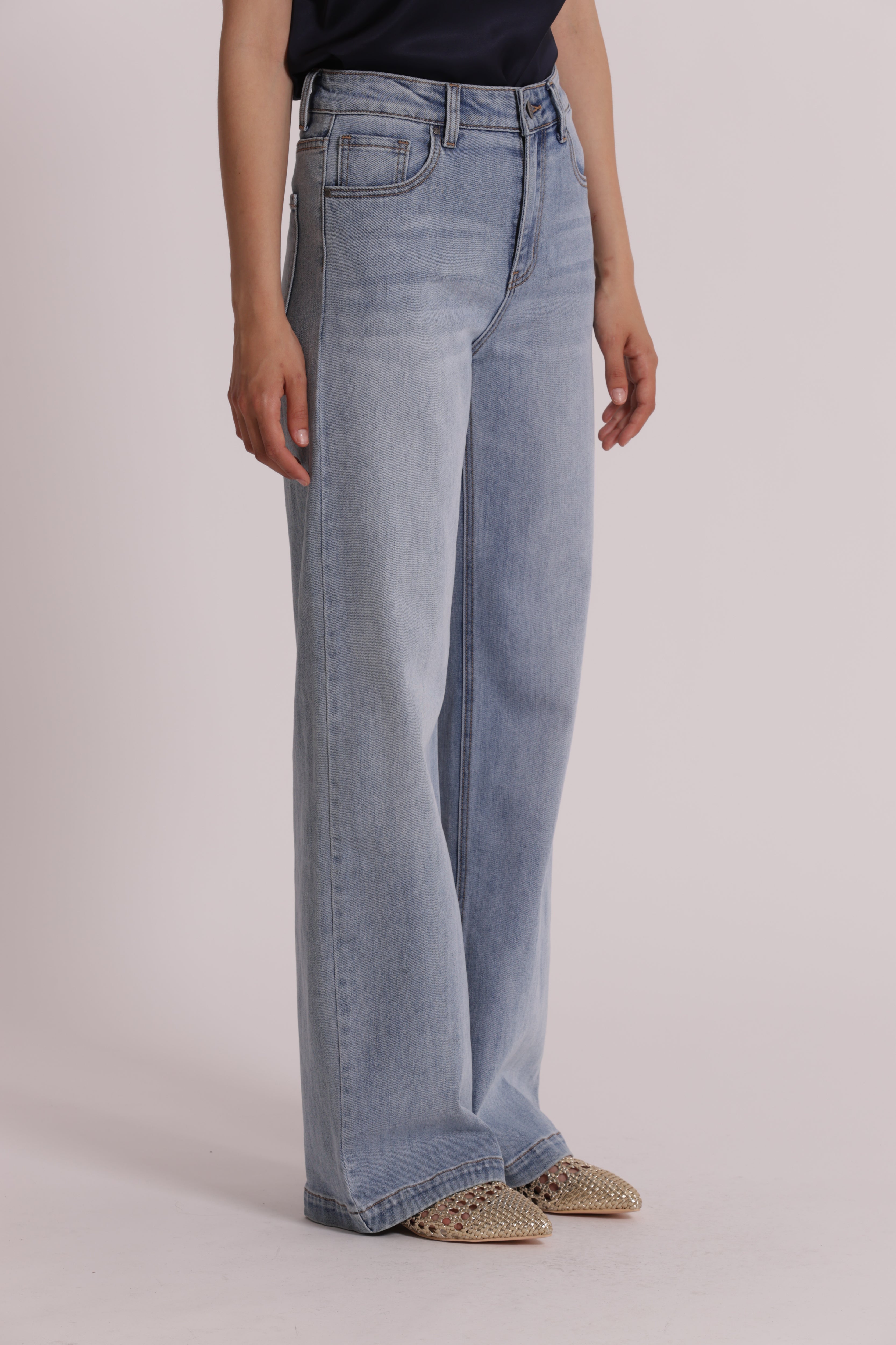 Mimi Mua Jeans Vita Alta jeans wide leg blu chiaro