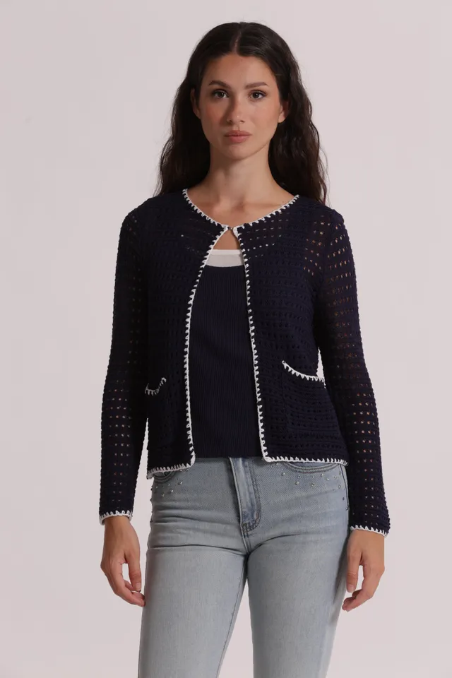Mimi Mua Cardigan Traforato Bicolor Blu/Bianco