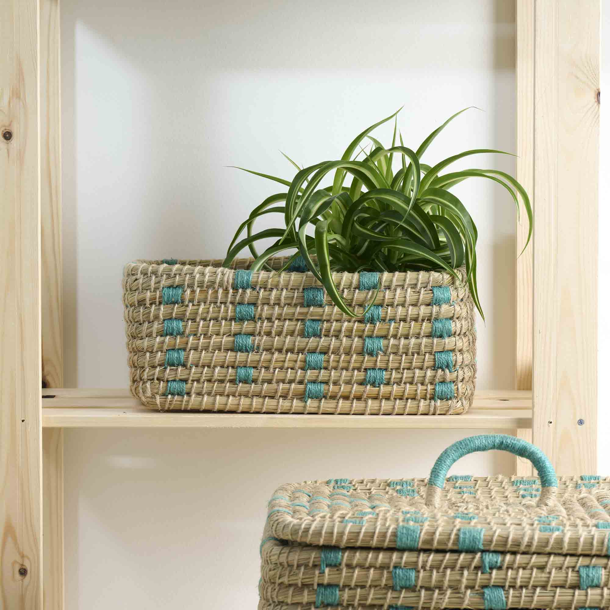 On Earth Teal cesto juta turchese 20x36 cm