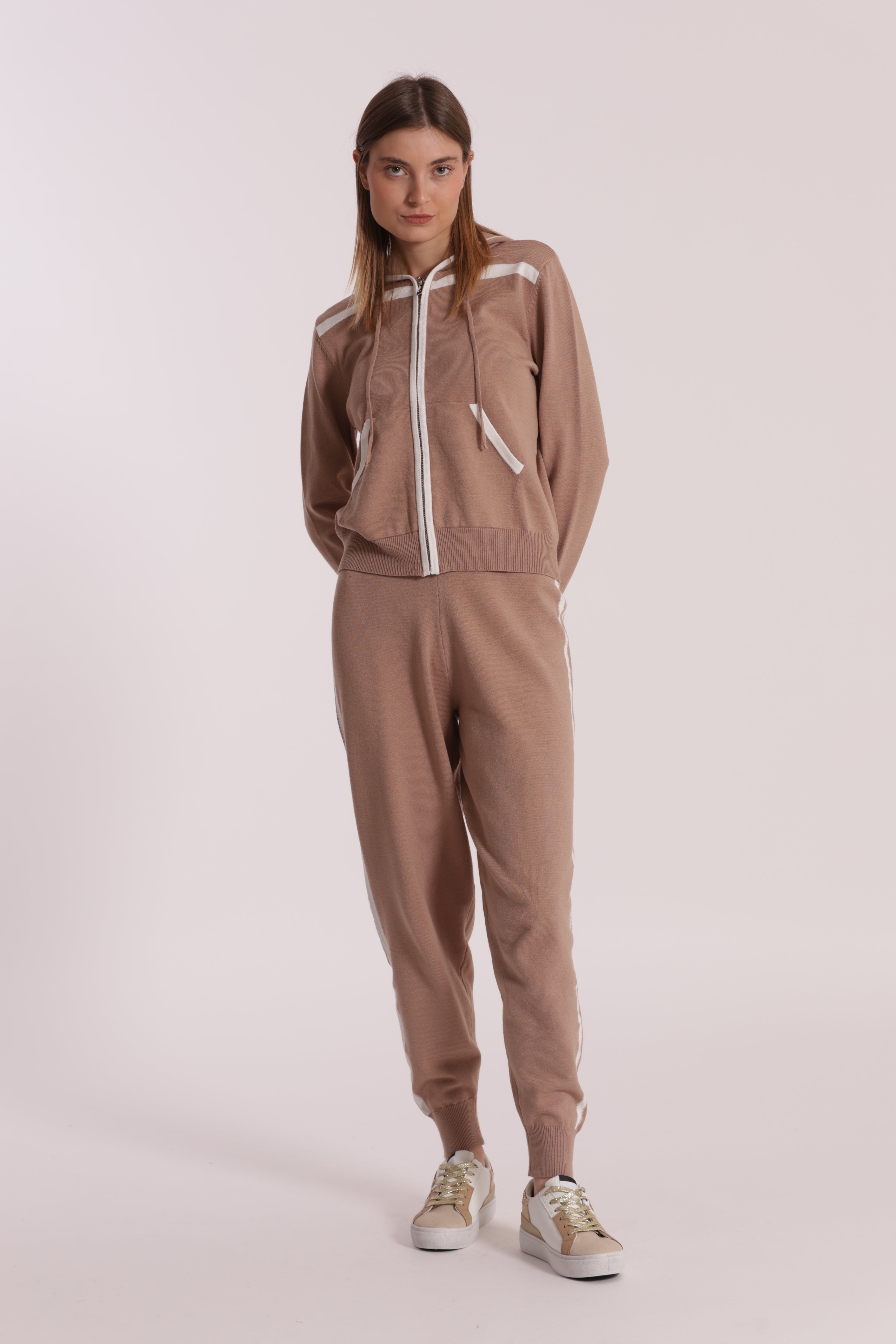 Mimi Mua Pantaloni Maglia Bicolor Grigio Blu Morbidi