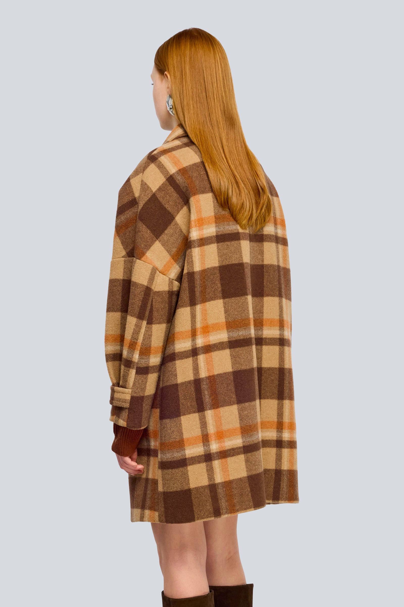 Semicouture Y6WV86 cappotto lungo check moka in panno