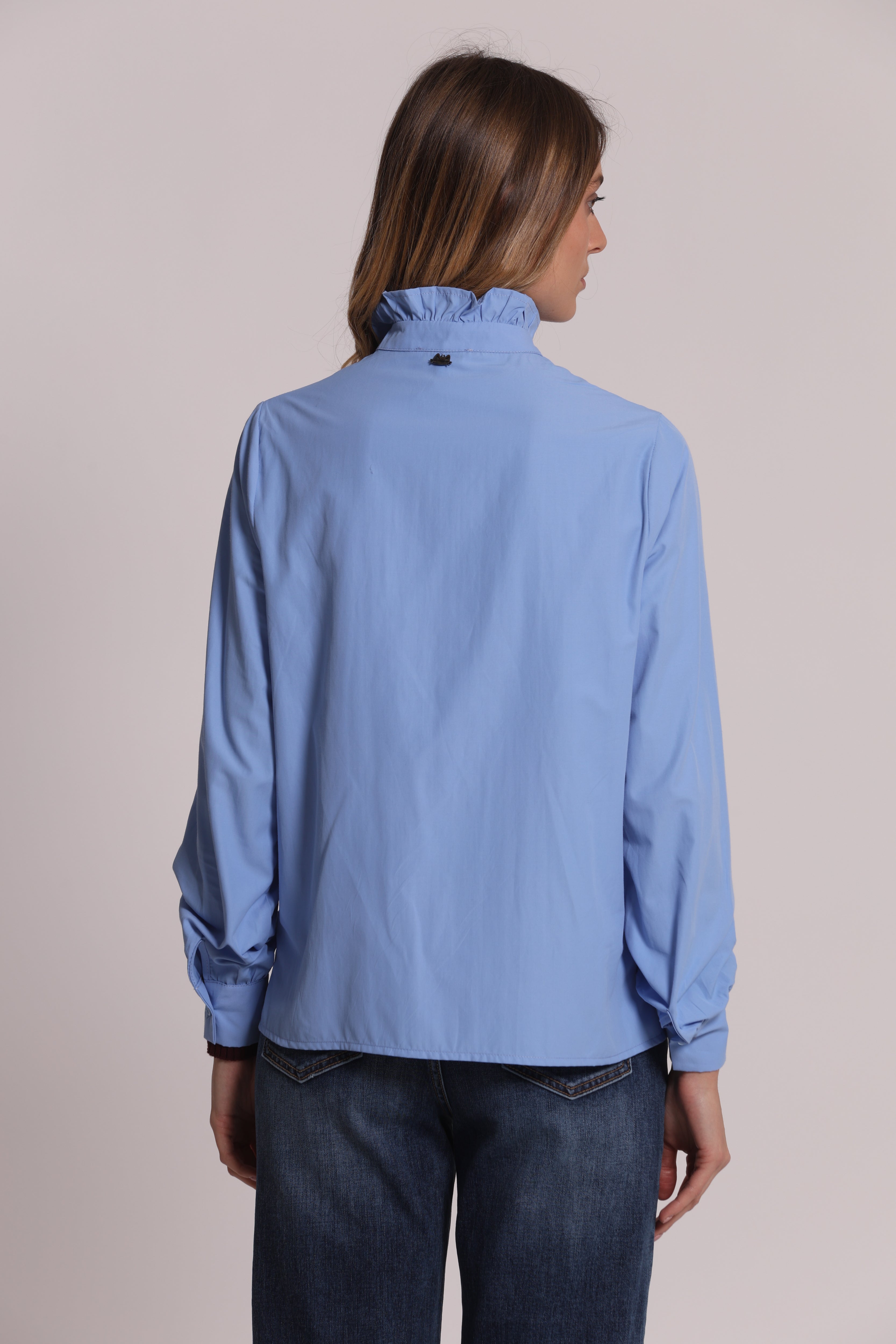 Mimi Mua Camicia Rouches Collo Bianco cotone