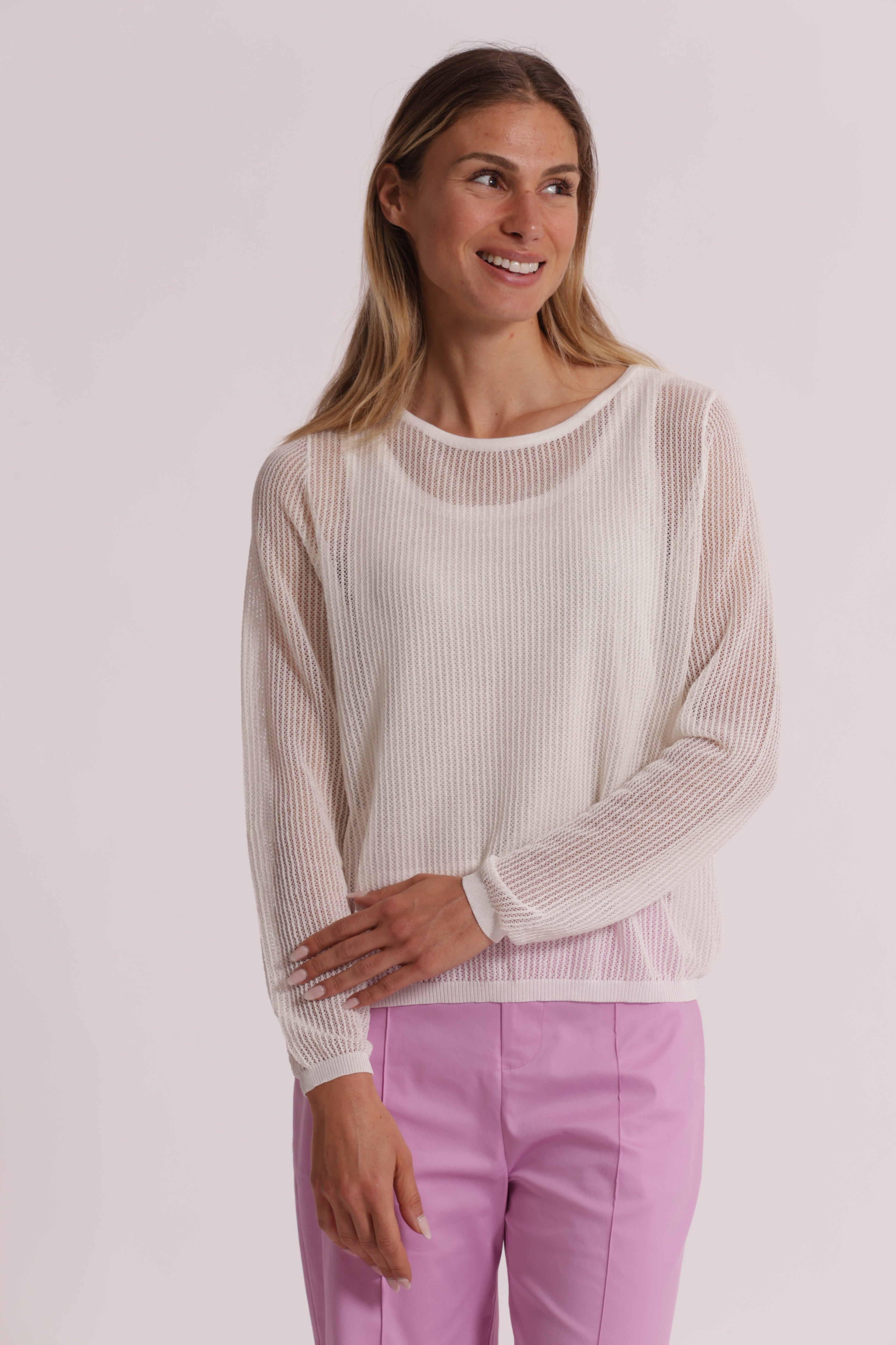 Mimi Mua Maglia Traforata Maniche Lunghe panna viscosa
