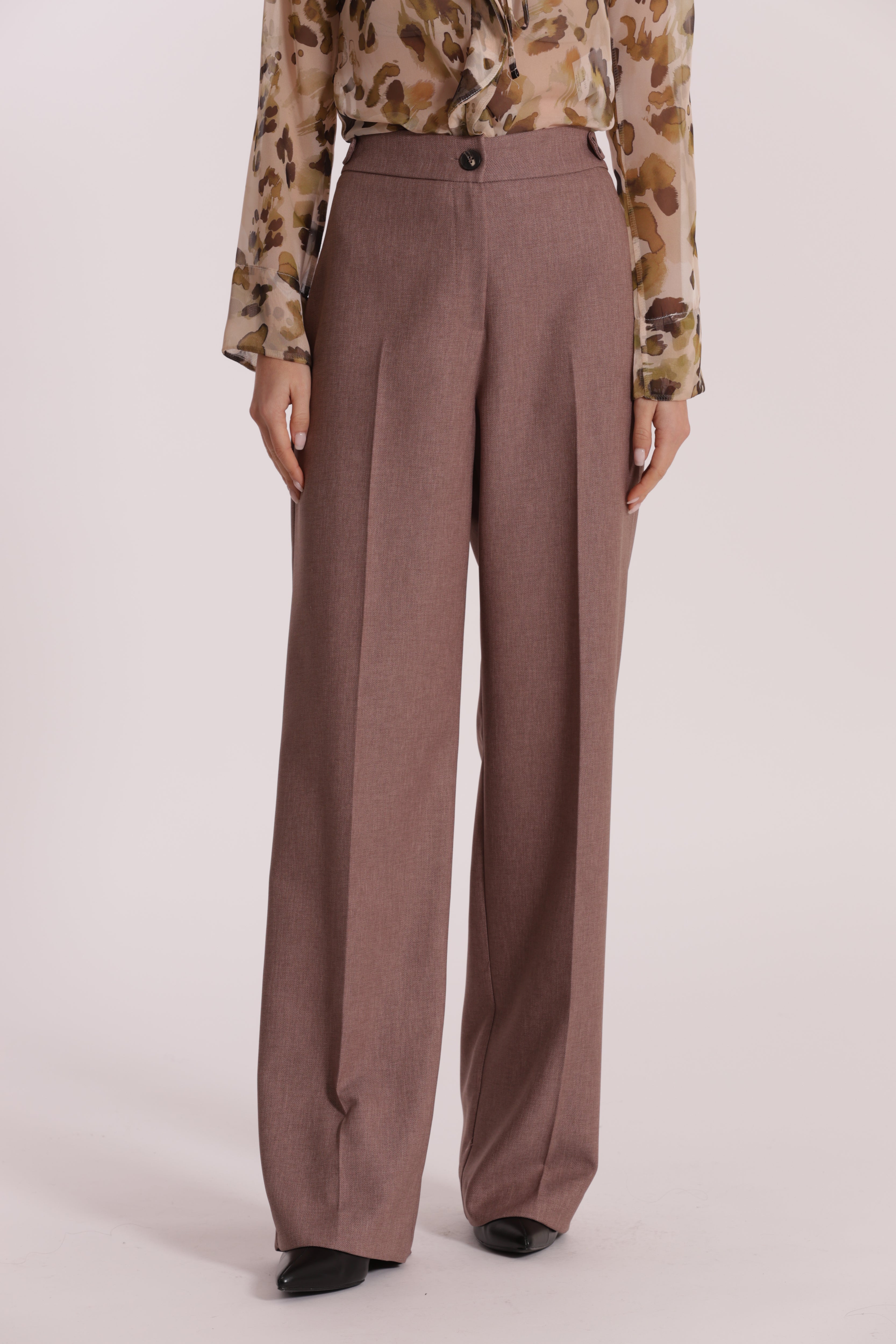 Mimi Mua pantalone palazzo fiammato pantalone tortora